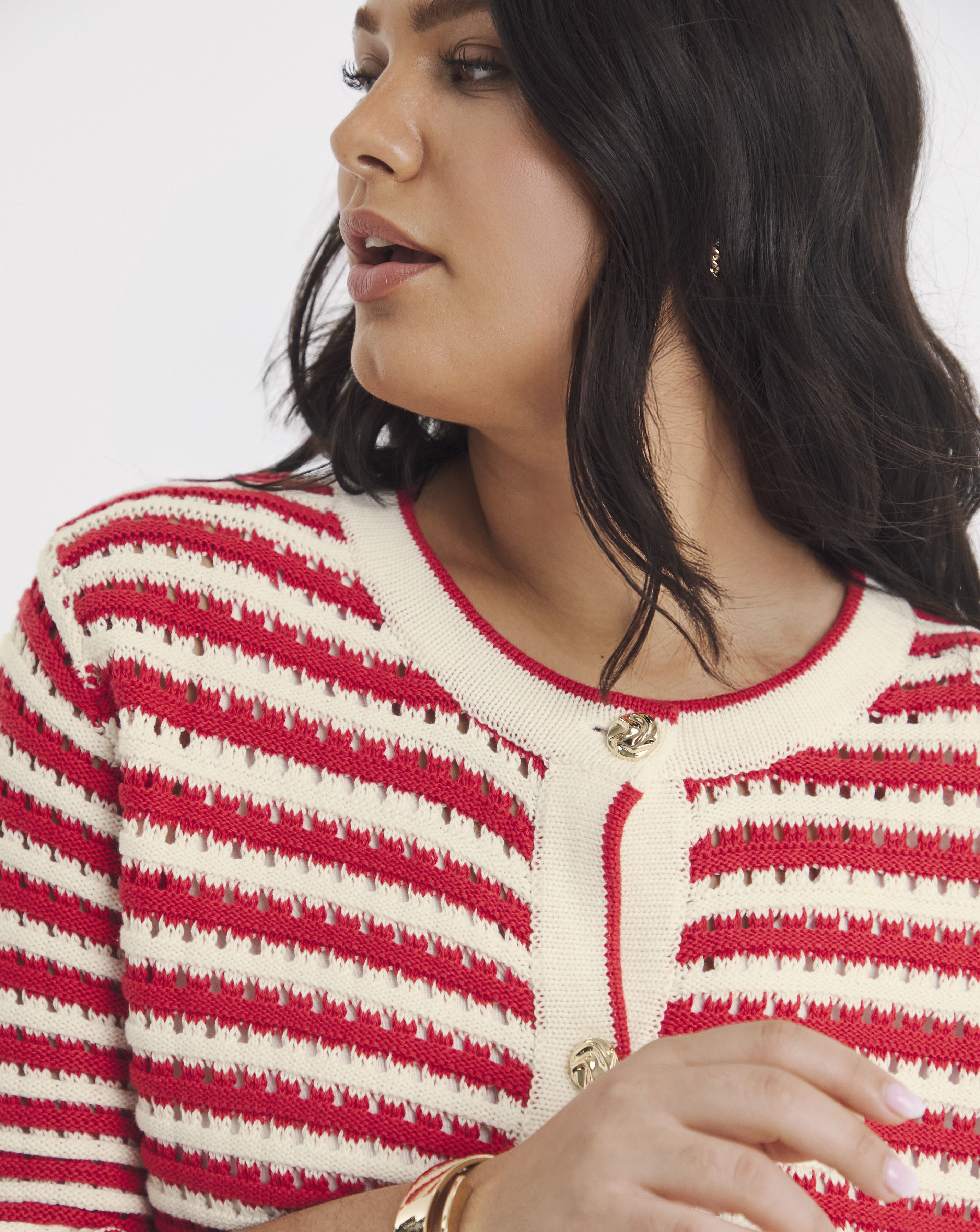 Stripe Short Sleeve Frill Cardigan
