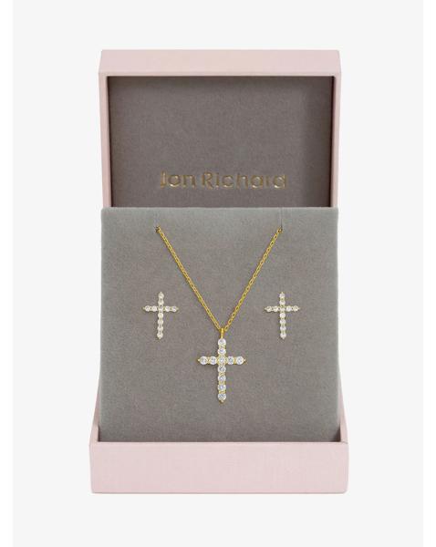 Gold Plated CZ Cross Set - Gift Box