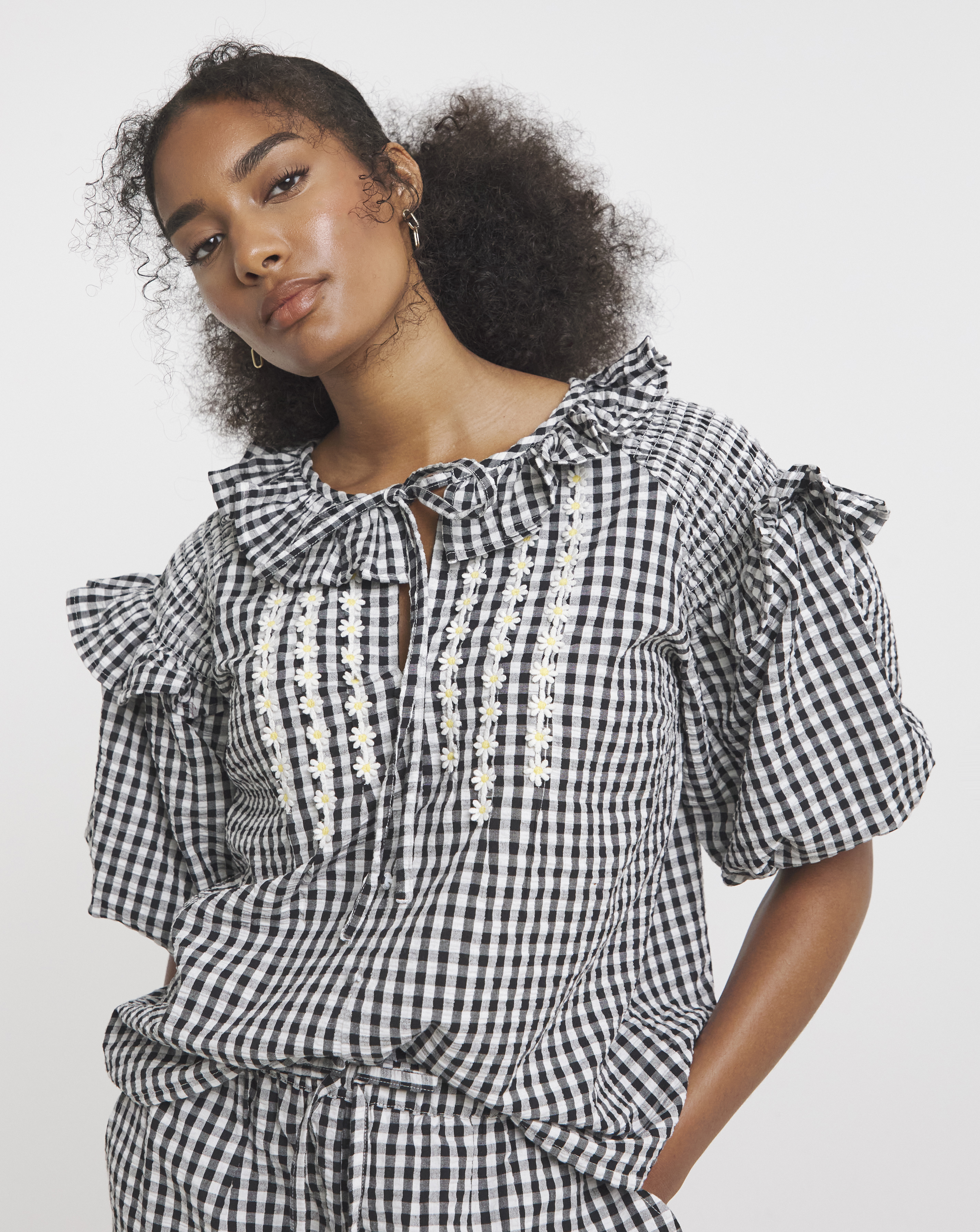 Neon Rose Gingham Blouse