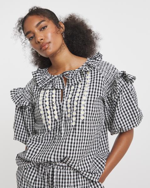 Neon Rose Gingham Blouse