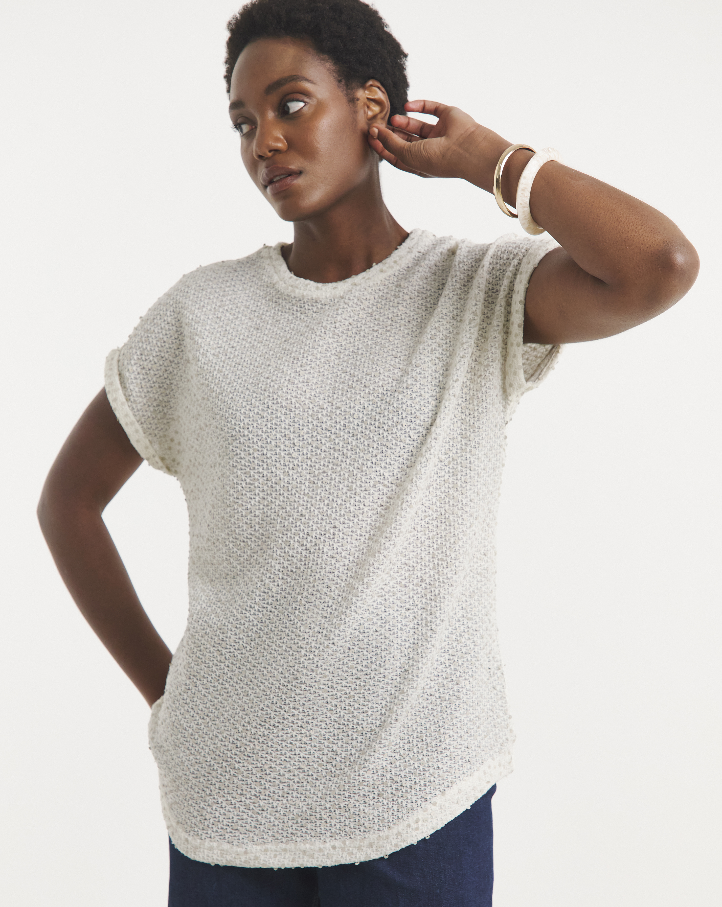 Textured Sequin Longline Curved Hem Top