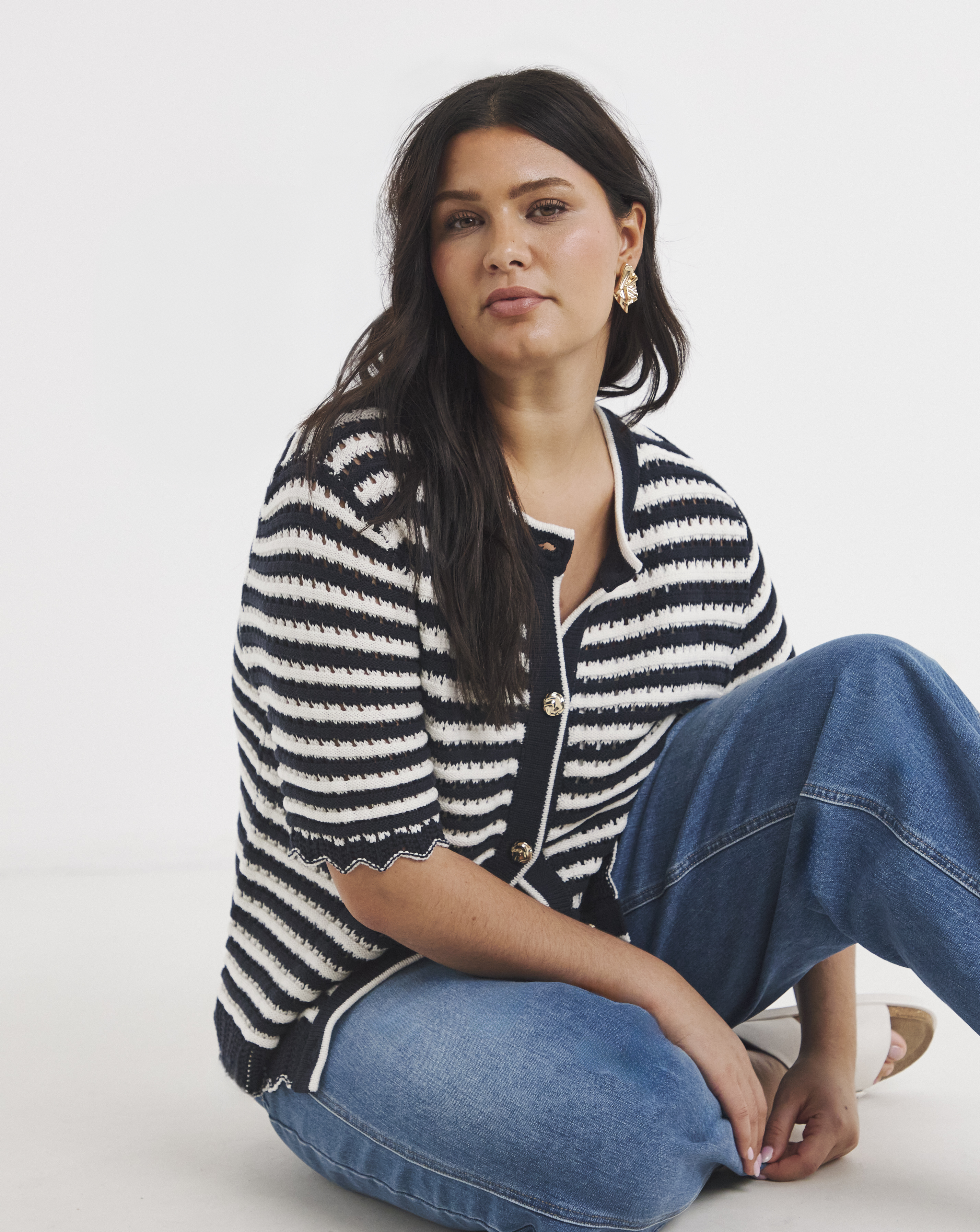 Stripe Short Sleeve Frill Cardigan