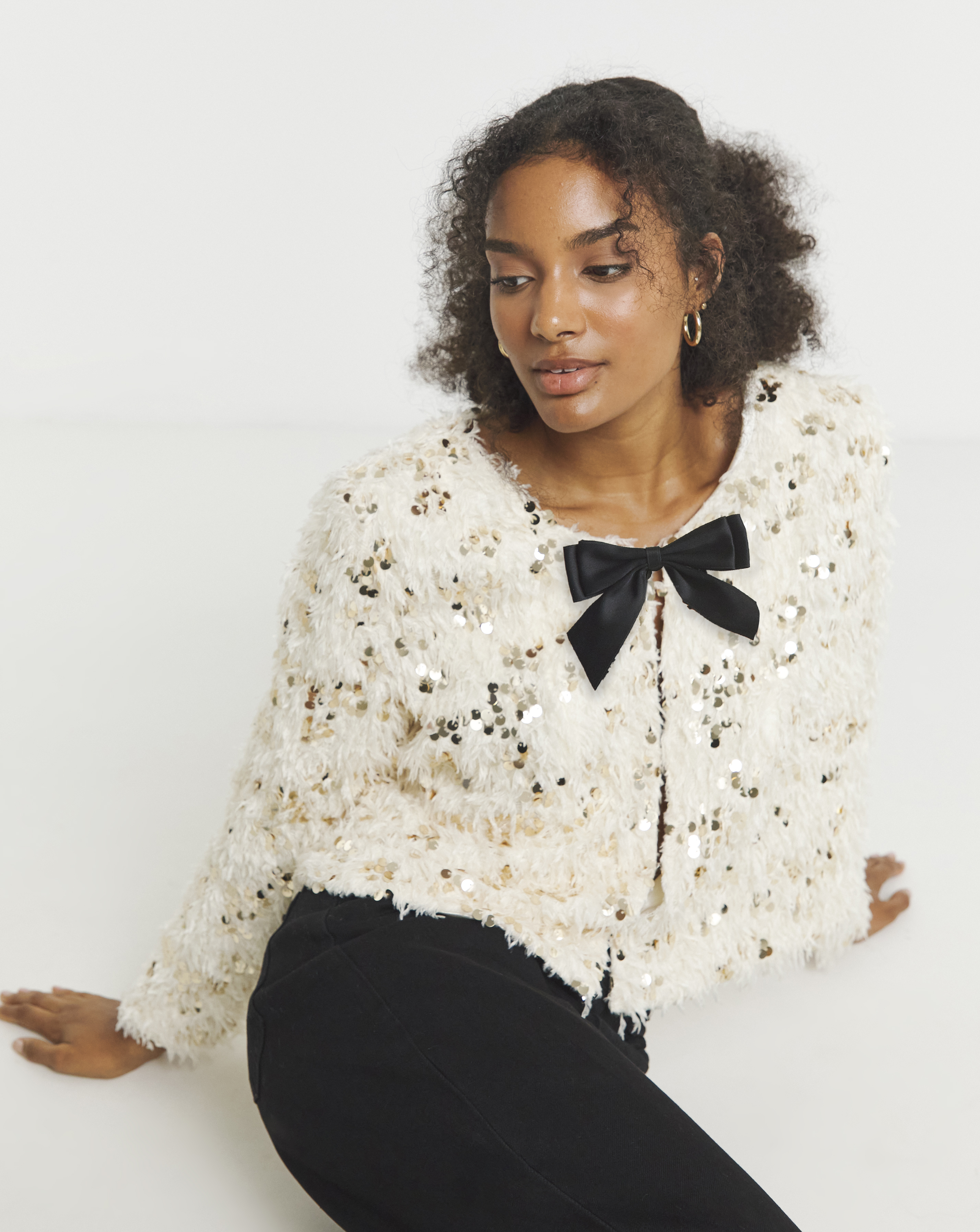 Joanna Hope Faux Fur Sequin Jacket