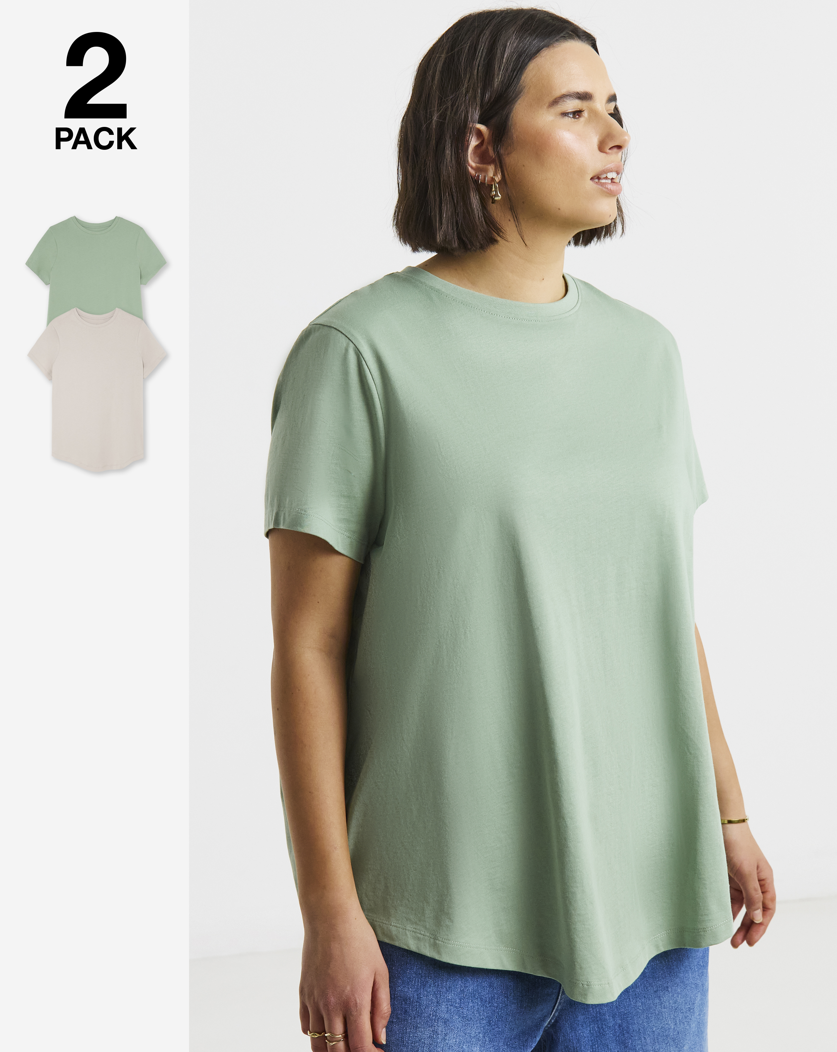 2 Pack Curved Hem Longline T-Shirts