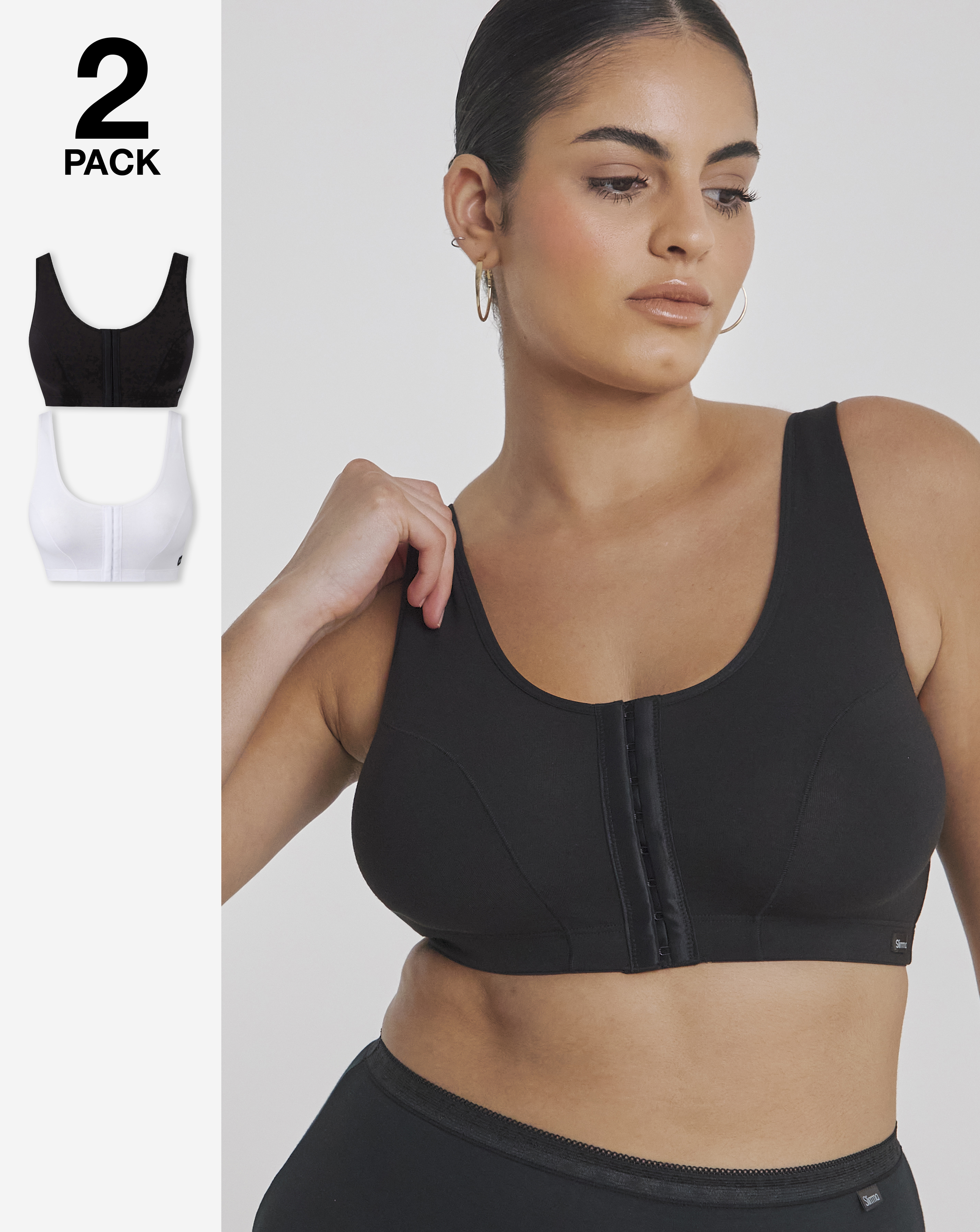 2 Pack Front Fastening Bras Blk/Wht
