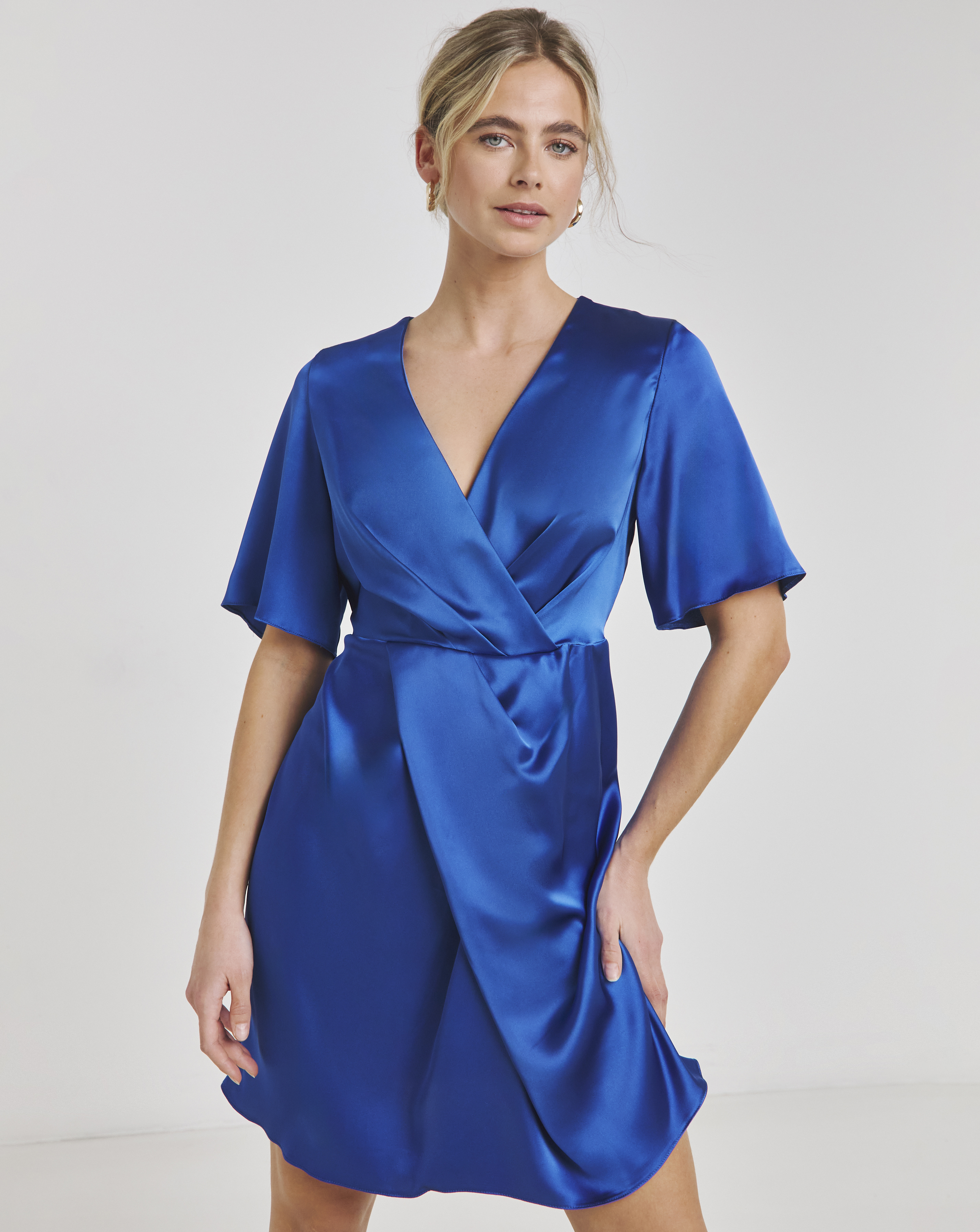 Simply Be - Women's Cobalt Satin Wrap Front Dress - Size 10 - Colbalt blue