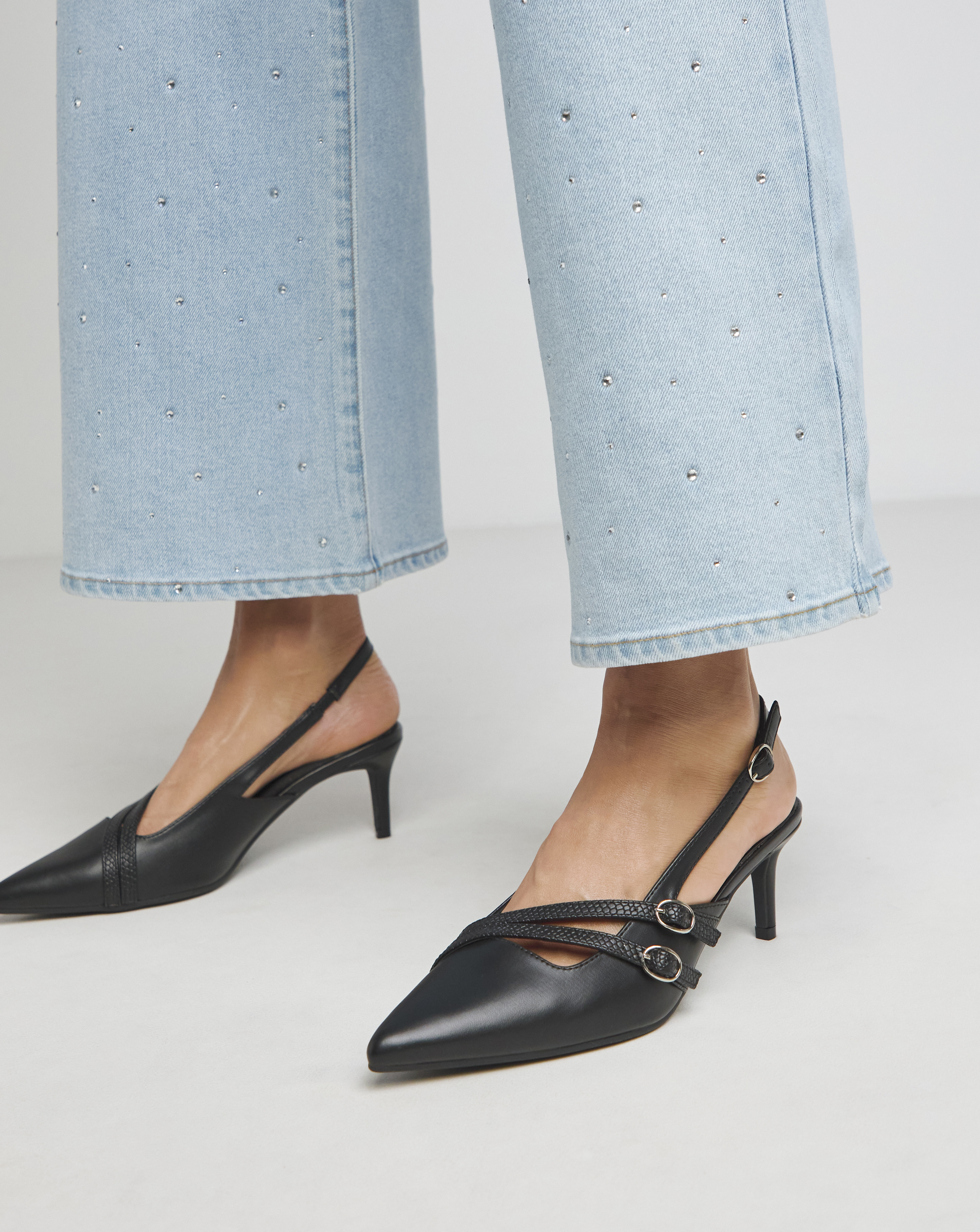 Buckled Kitten Heel Slingbacks Wide