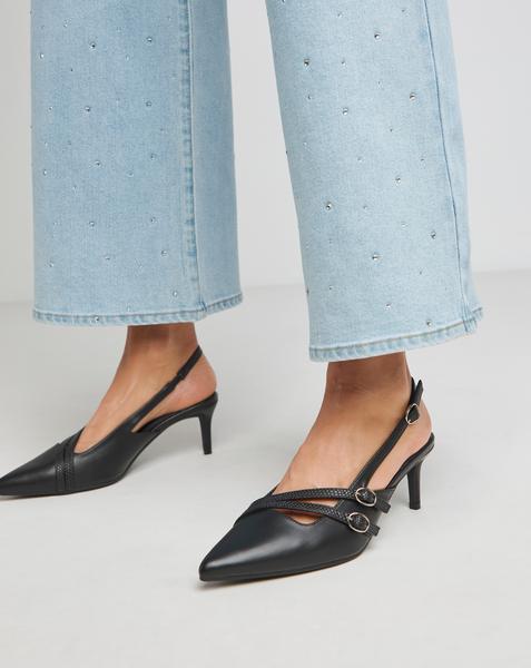 Buckled Kitten Heel Slingbacks Ex Wide