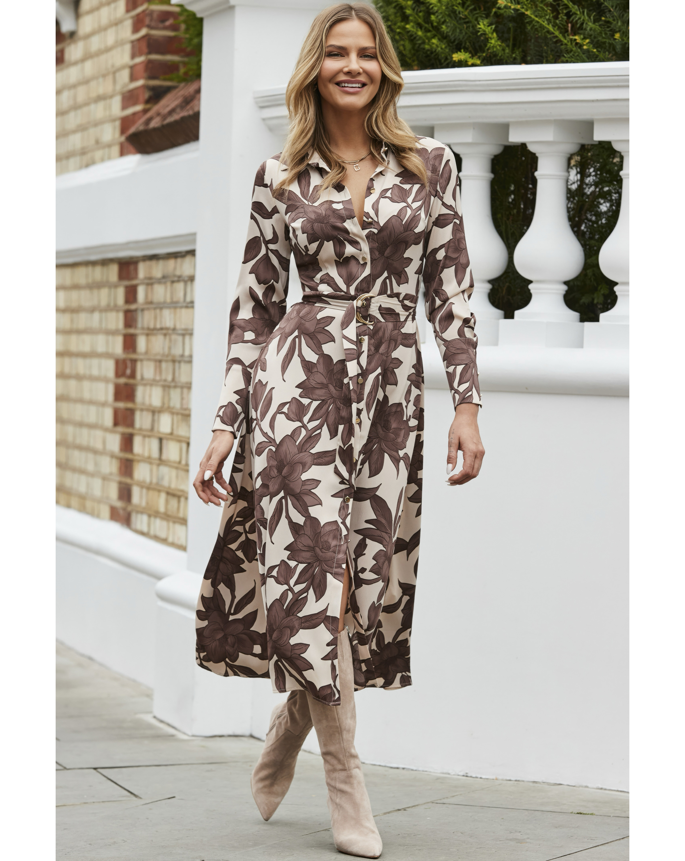 Sosandar Floral Satin Shirt Dress