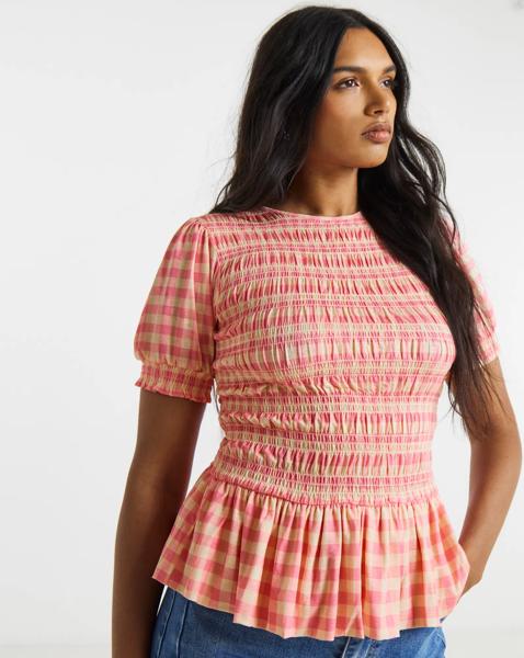 Shirred Mesh Short Sleeve Top