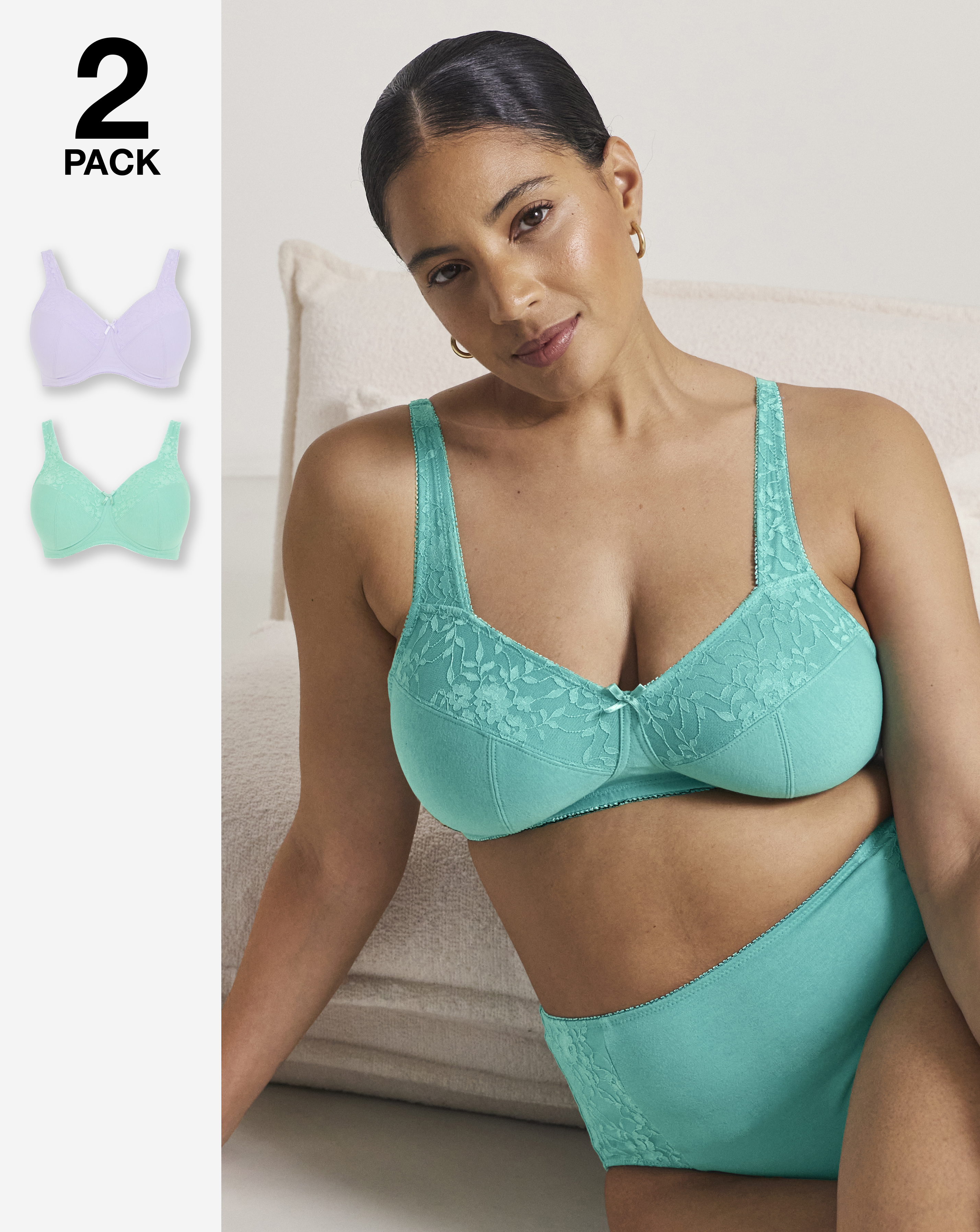 2 Pack New Sarah Full Cup Non Wired Bras