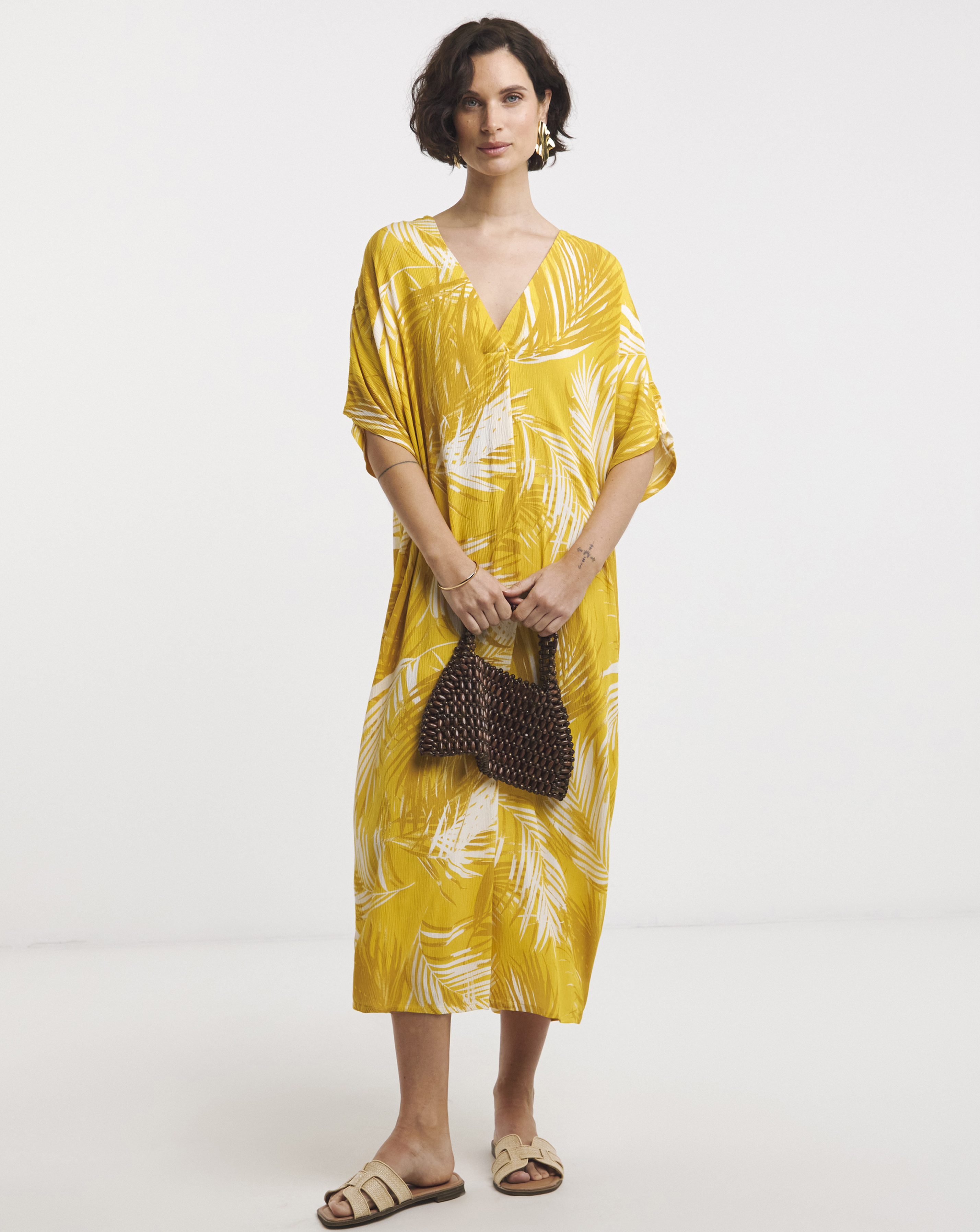 Textured Crinkle Kaftan Midi Dress