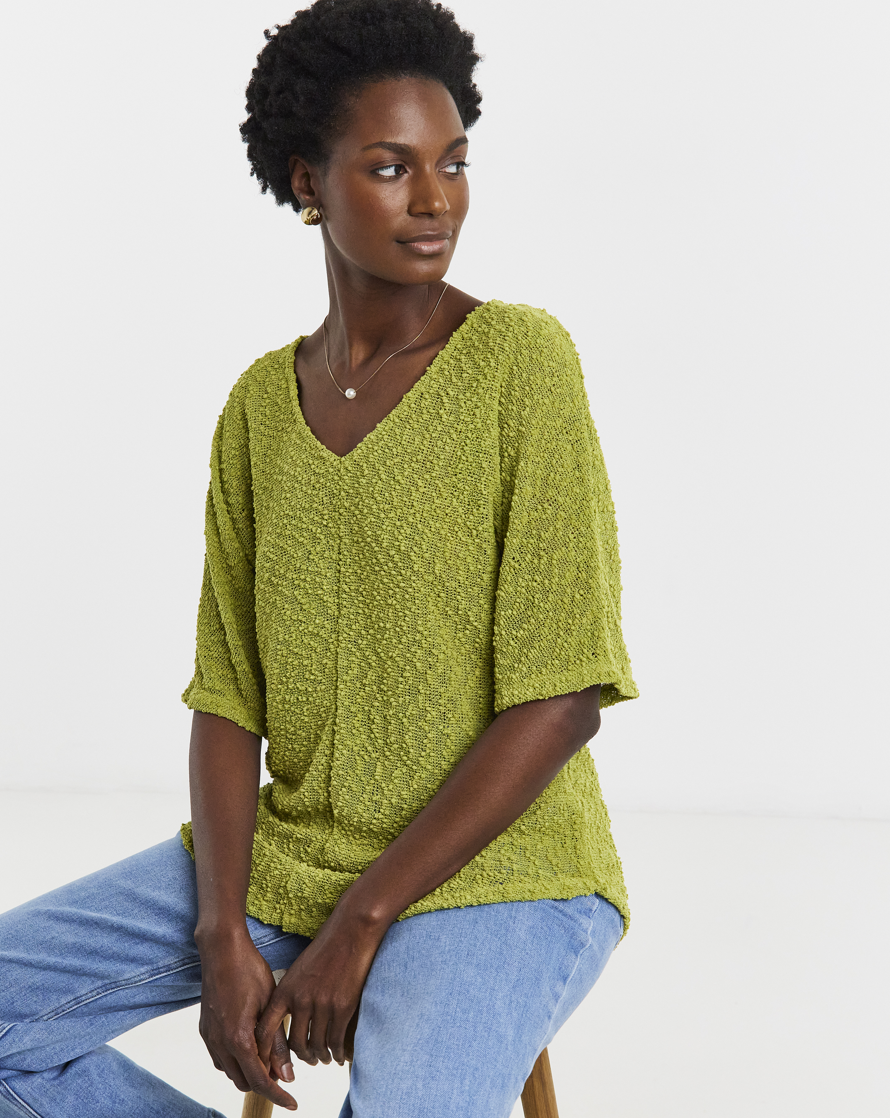 Boucle V-Neck Short Sleeve Top
