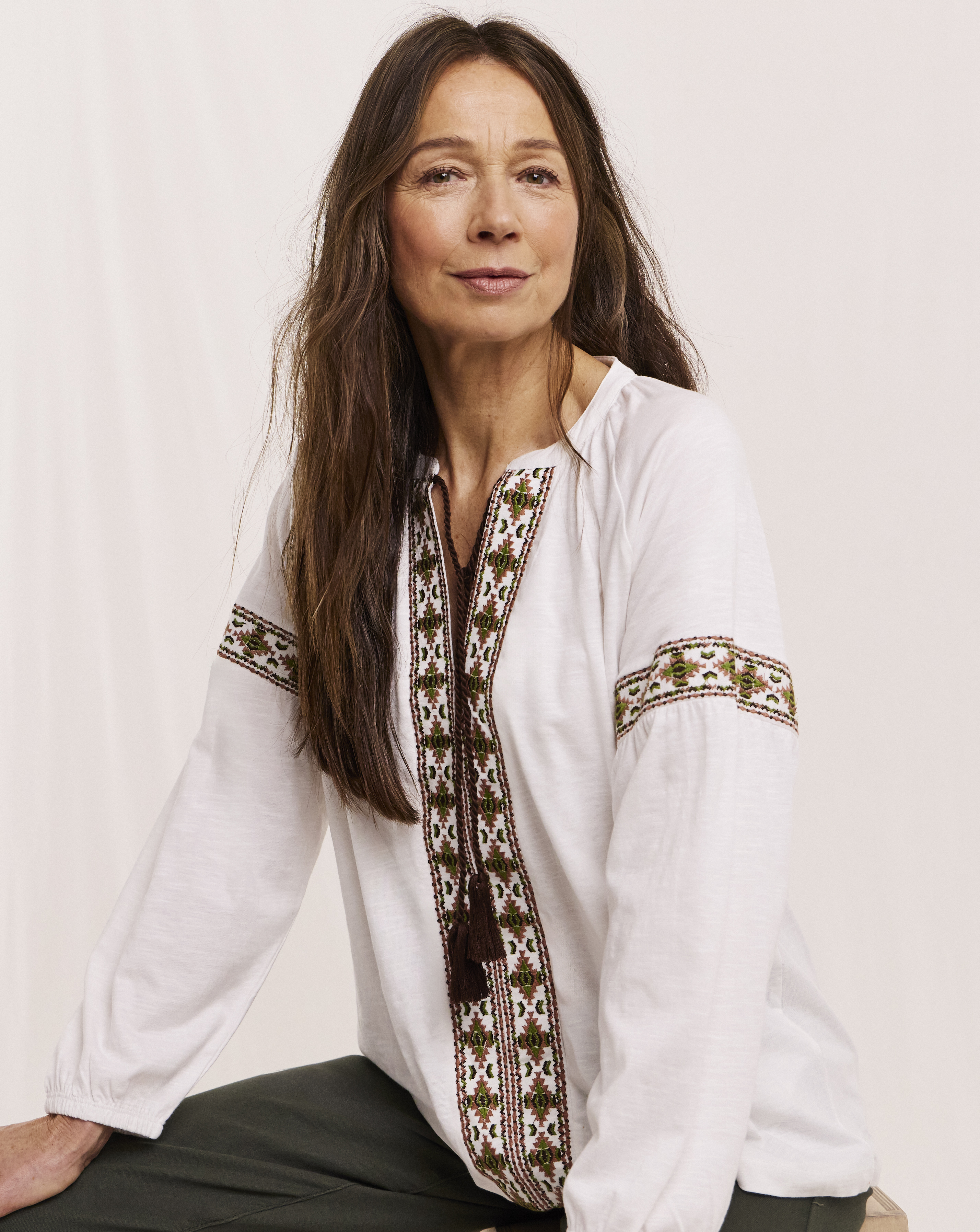 Julipa Embroidered Tie Front Blouse