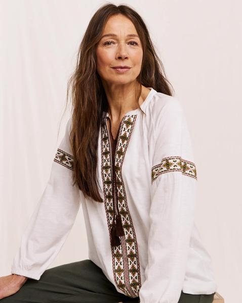 Julipa Embroidered Tie Front Blouse