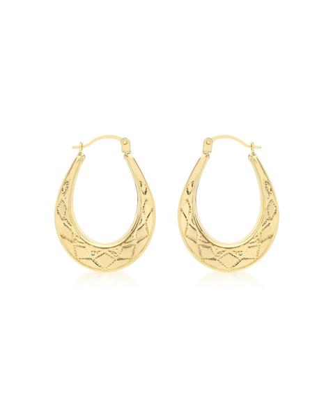 9ct Gold Patterned Oval Creole Earrings
