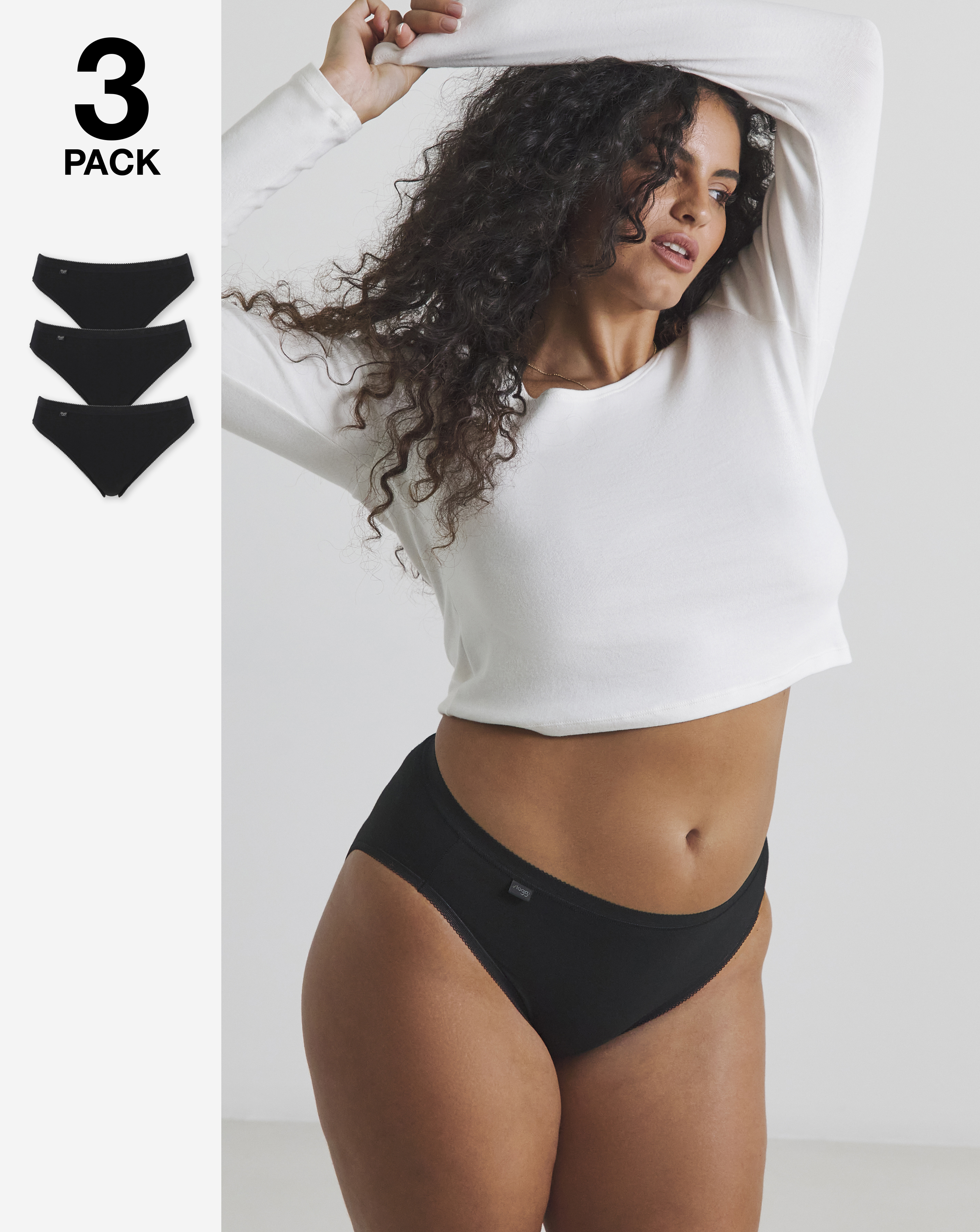 sloggi Sloggi 3Pack Tai Hi Leg Knicker In Black | UK Size 12 Women's