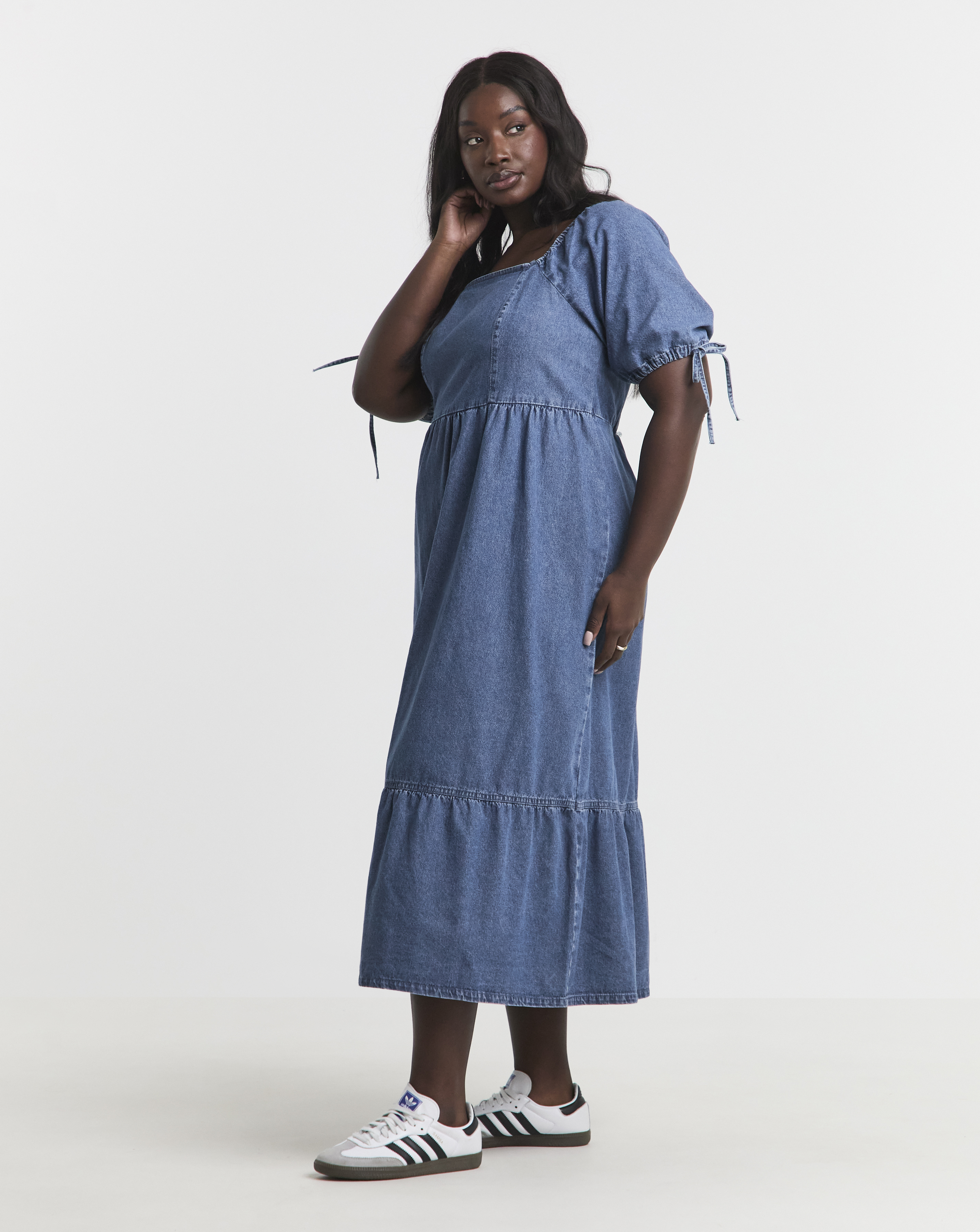 Simply Be - Women's Mid Wash Midi Shirred Smock Dress - Size 12 - Mid wash - 66% Cotton 22% Polyester 12% Viscose