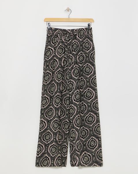 Crinkle Shirred Waist Wide Leg Trousers