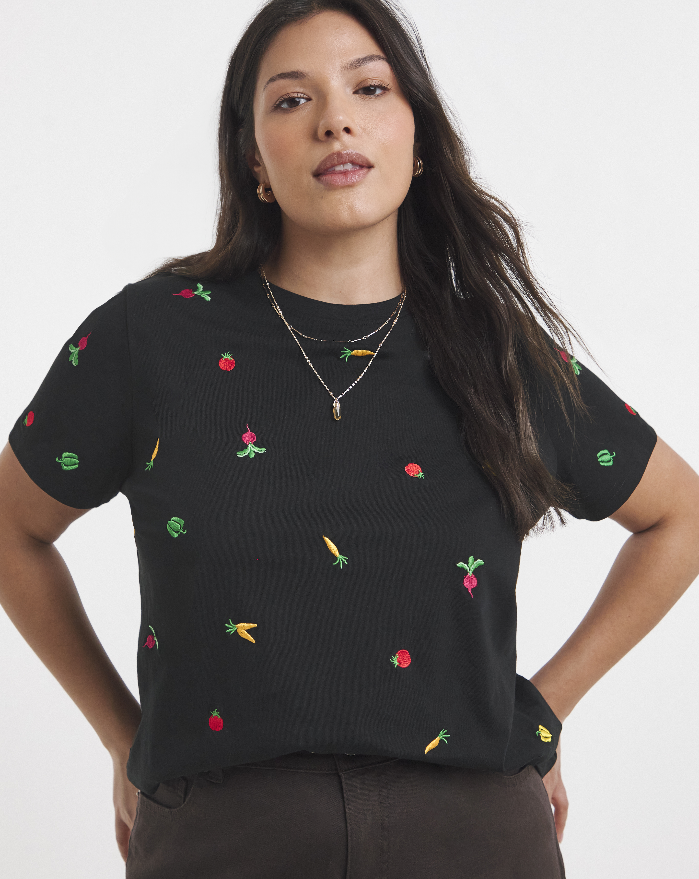 Ditsy Vegetables Embroidered Tee - Image