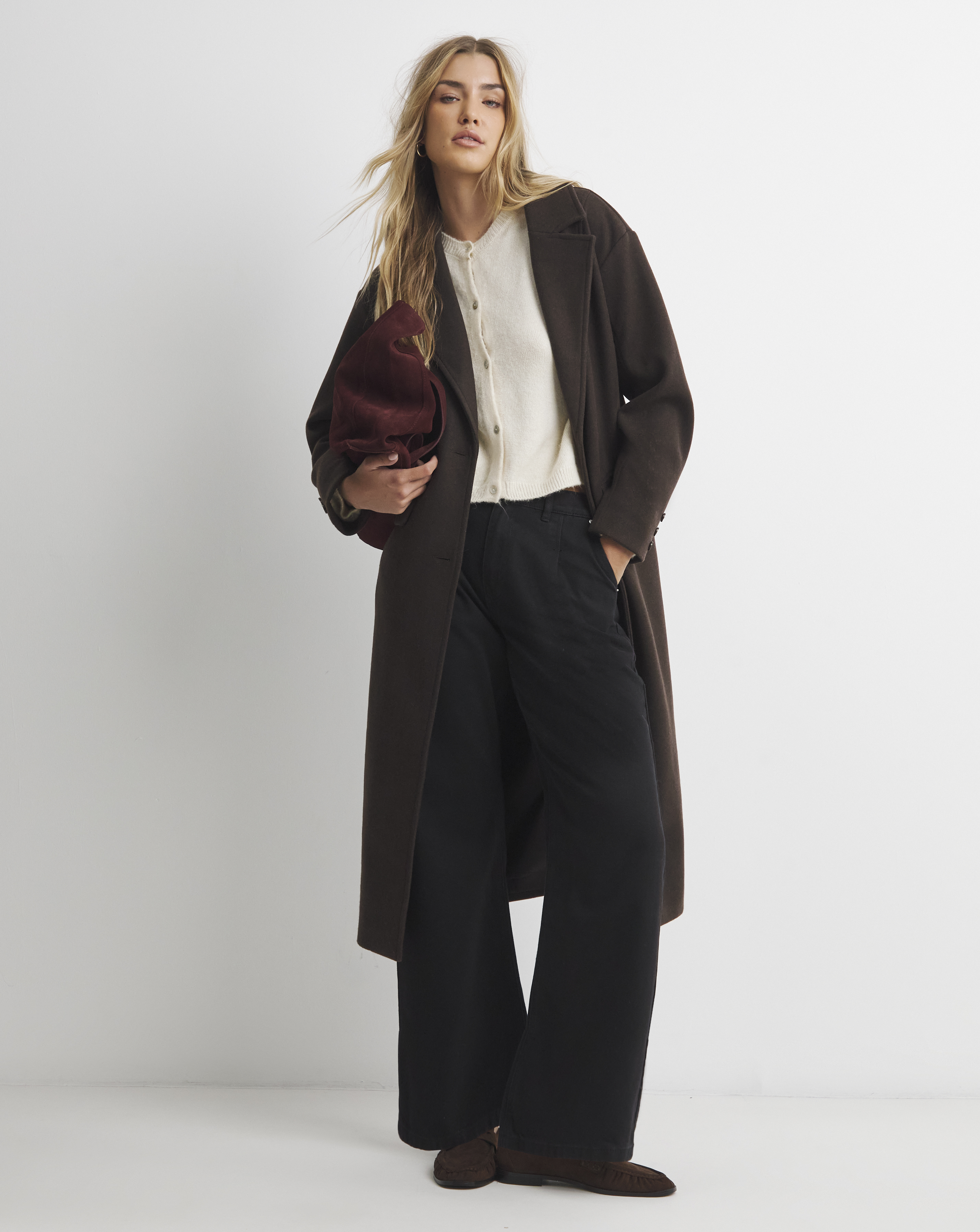 Chocolate Midaxi Faux Wool Coat - Image