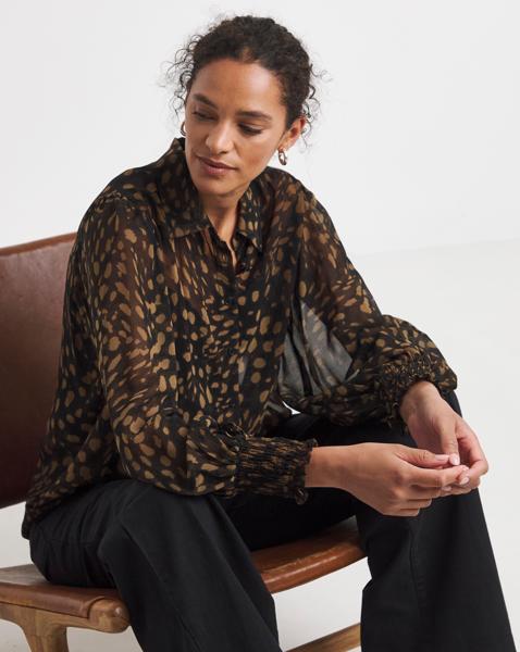 Printed Sleeve Shirred Cuff Shirt