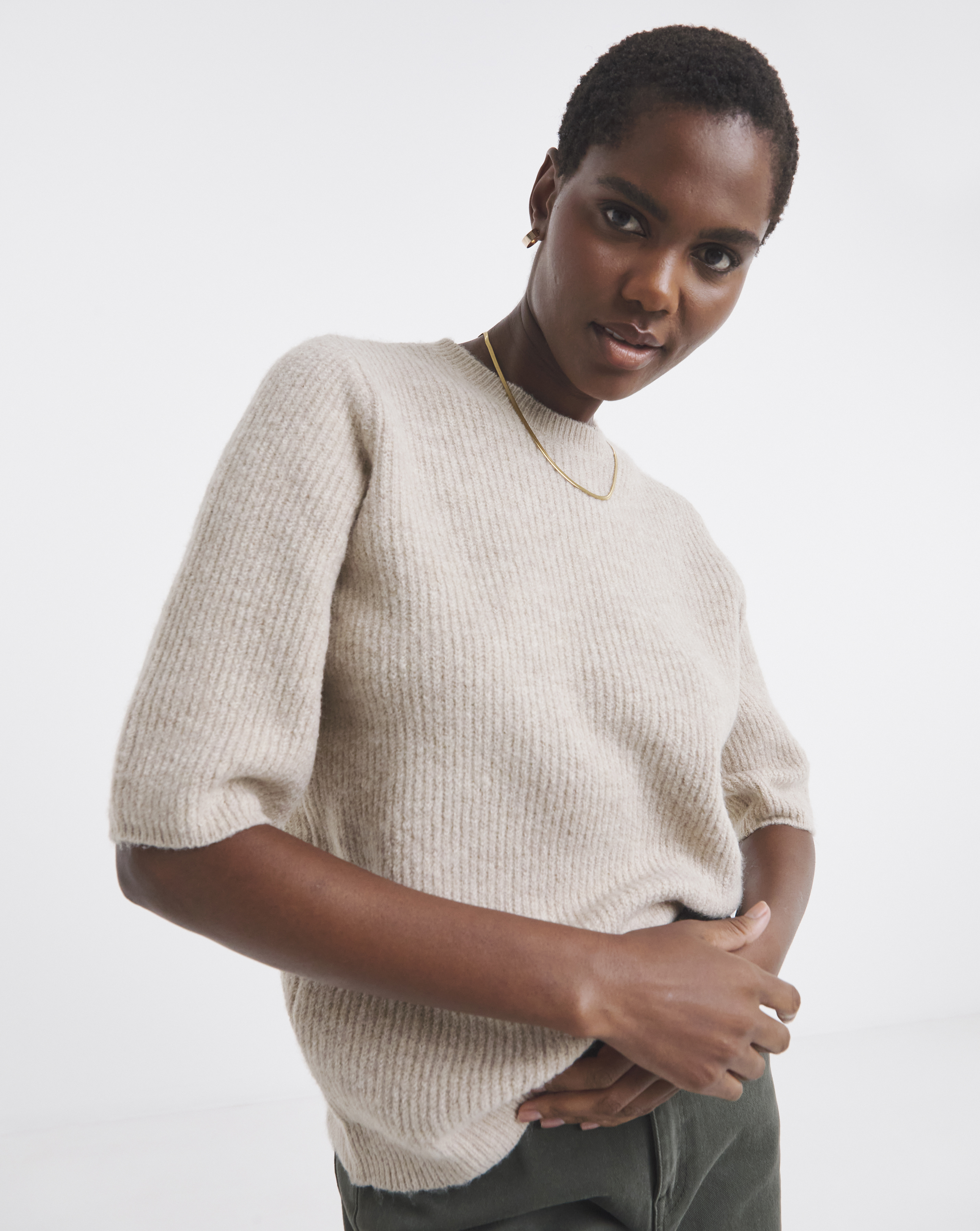 RIBBED SHORT SLEEVE JUMPER