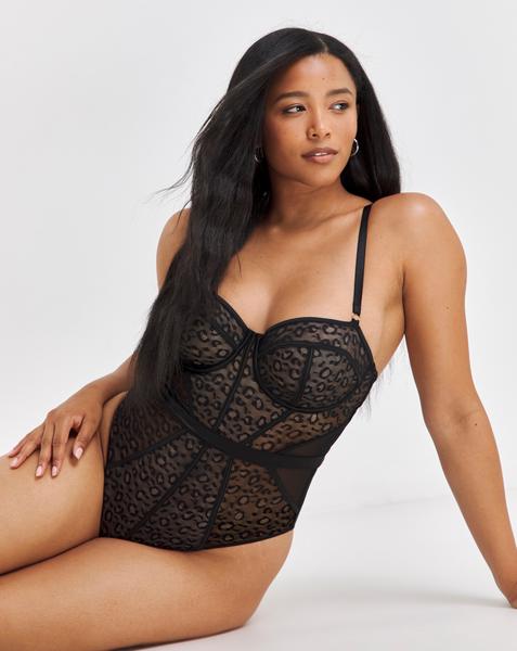 Figleaves Pimlico Balcony Body In Black leopard | UK Size 32B Women's