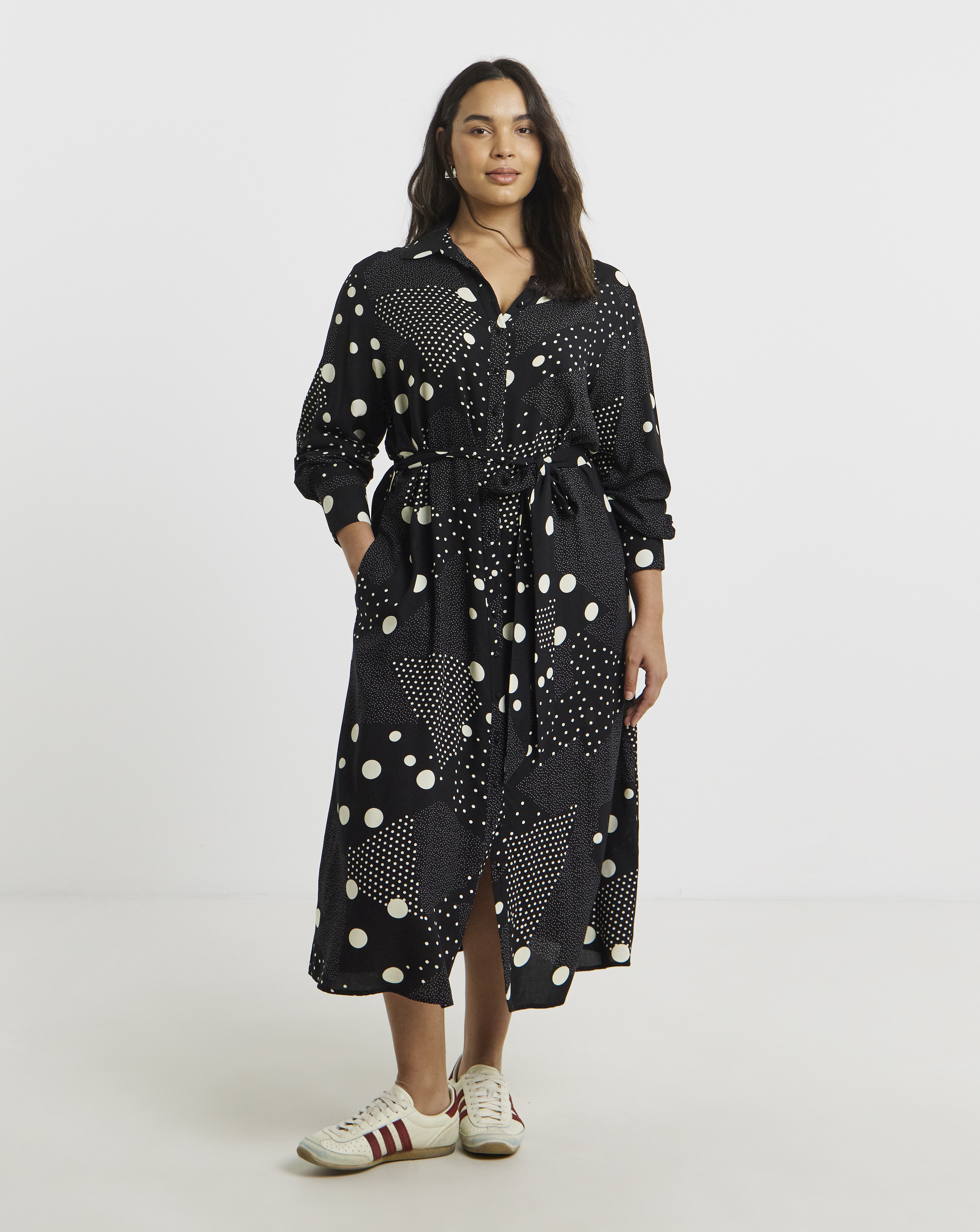 Black Print Viscose Midi Dress