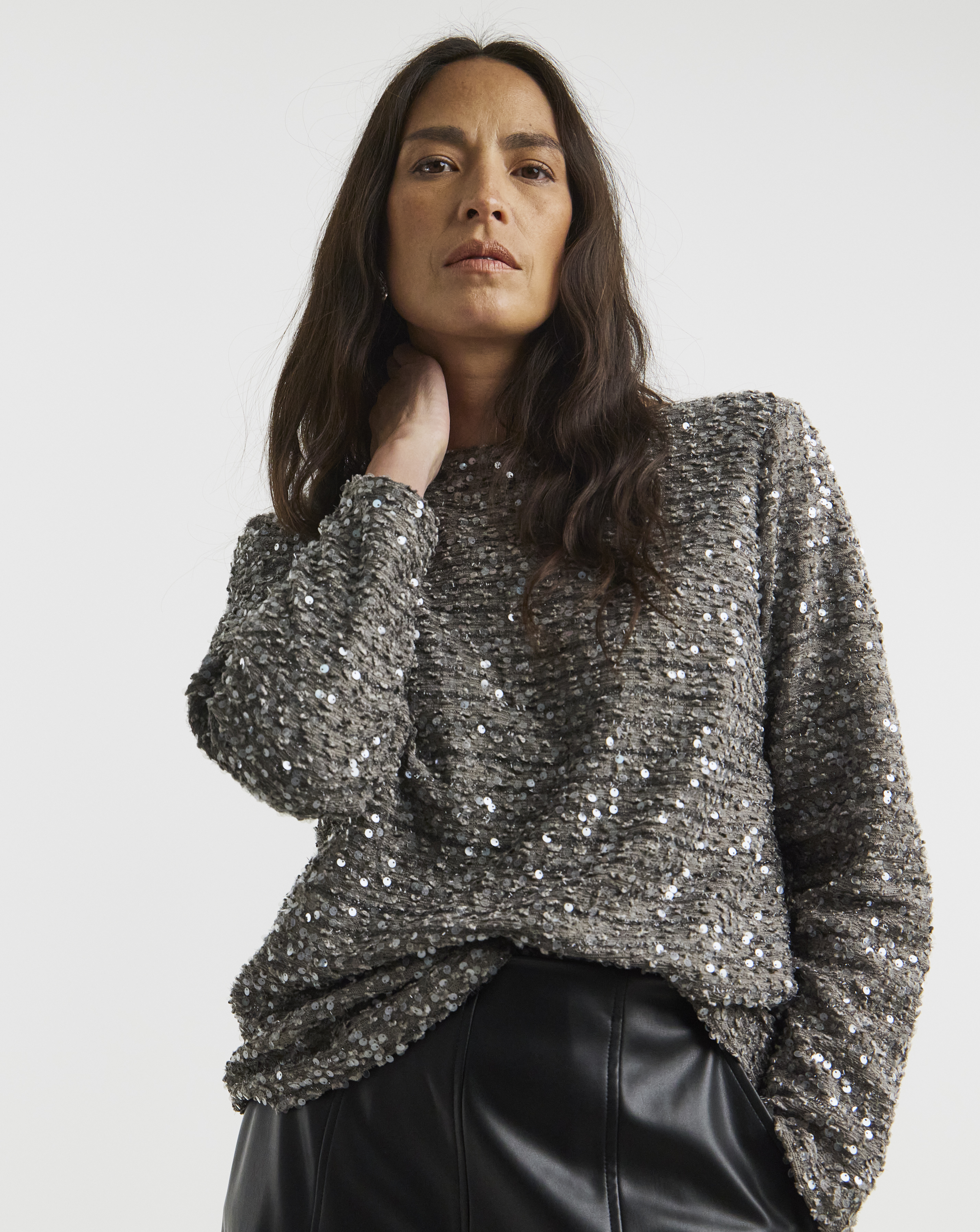 Boucle Sequin Slash Neck Top