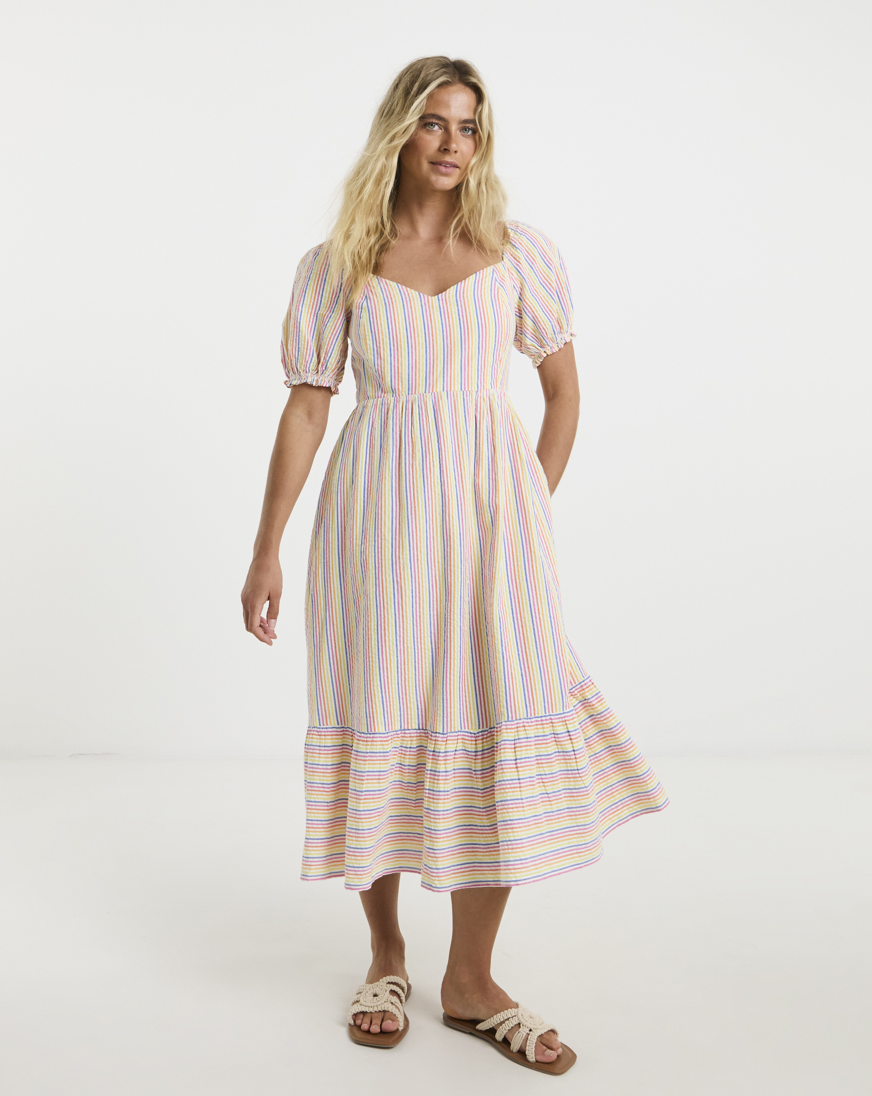 Simply Be - Women's Sweetheart Neck Stripe Midi Dress - Size 10 - Multi
