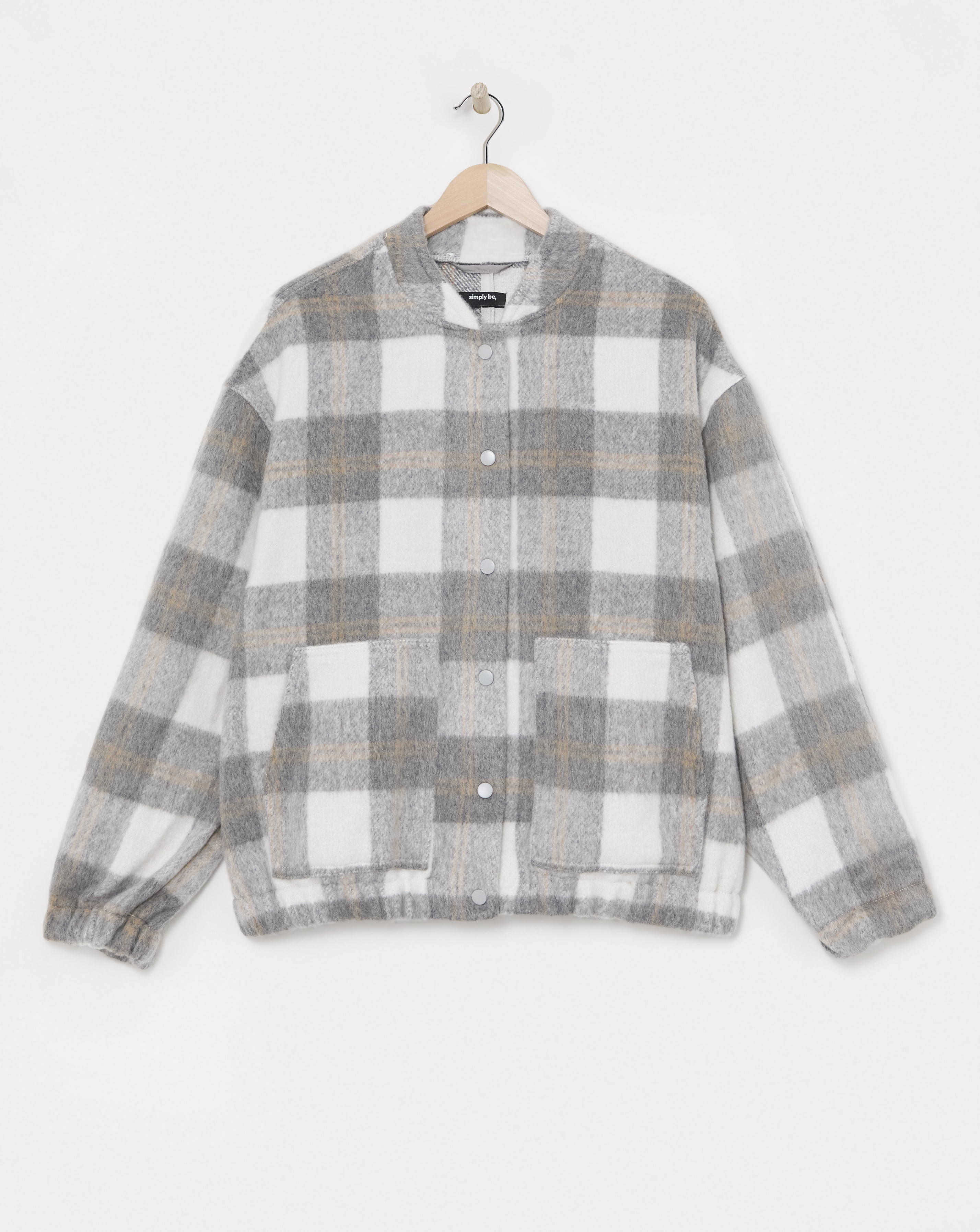 Grey Checked Brushed Faux Wool Bomber
