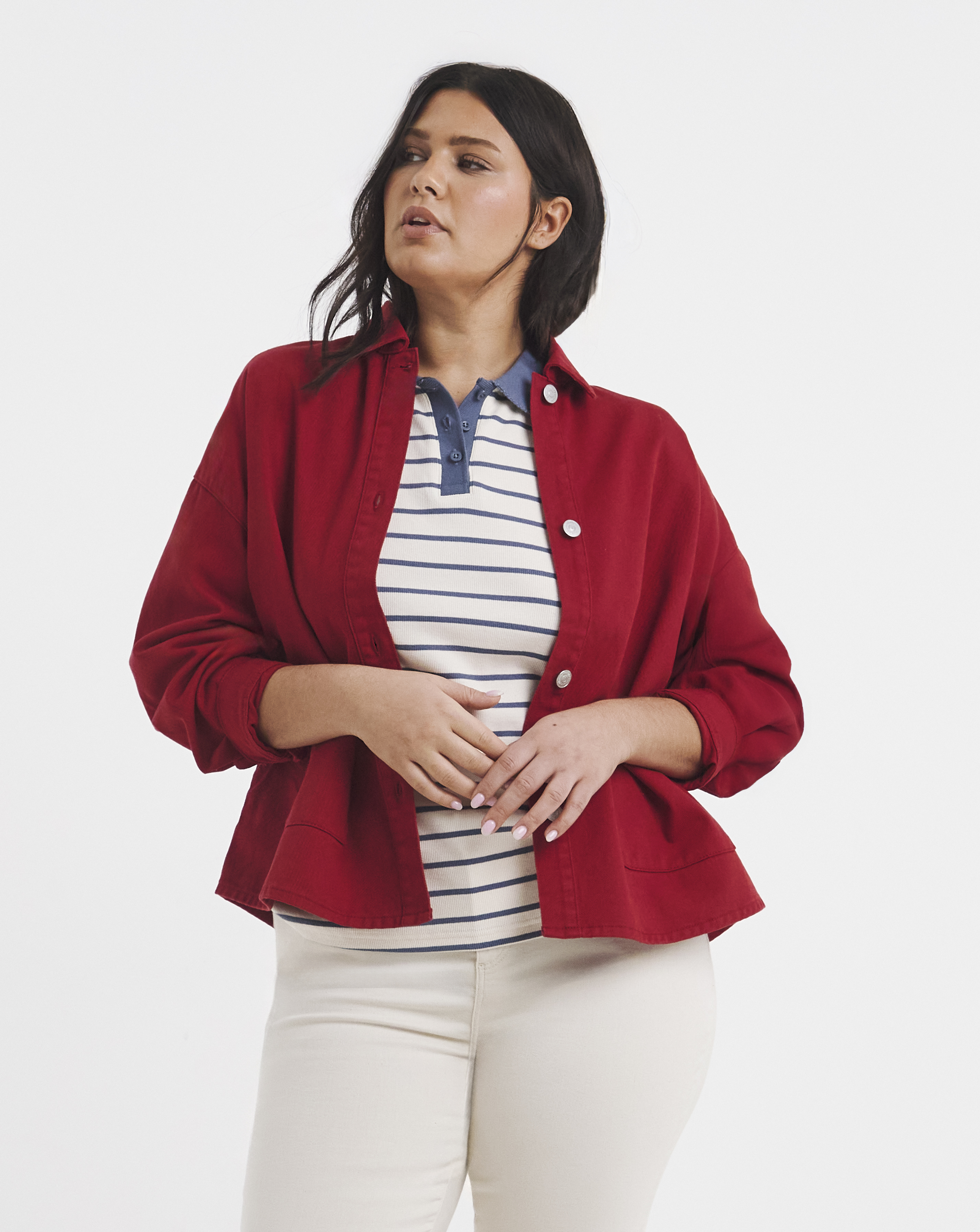 Simply Be Red Button Utility Jacket
