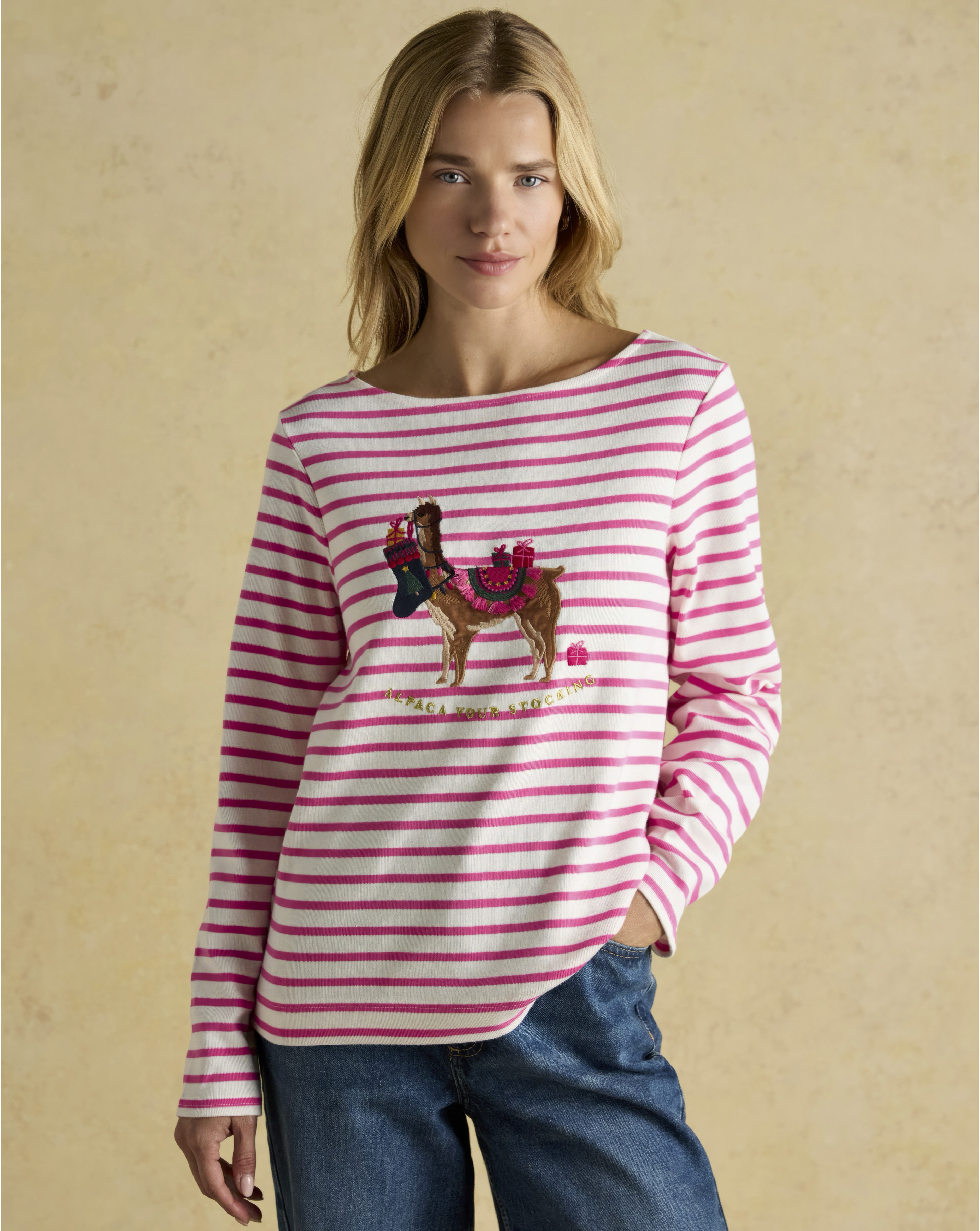 Joules Pink/Cream Festive Alpaca Harbour - Size 22