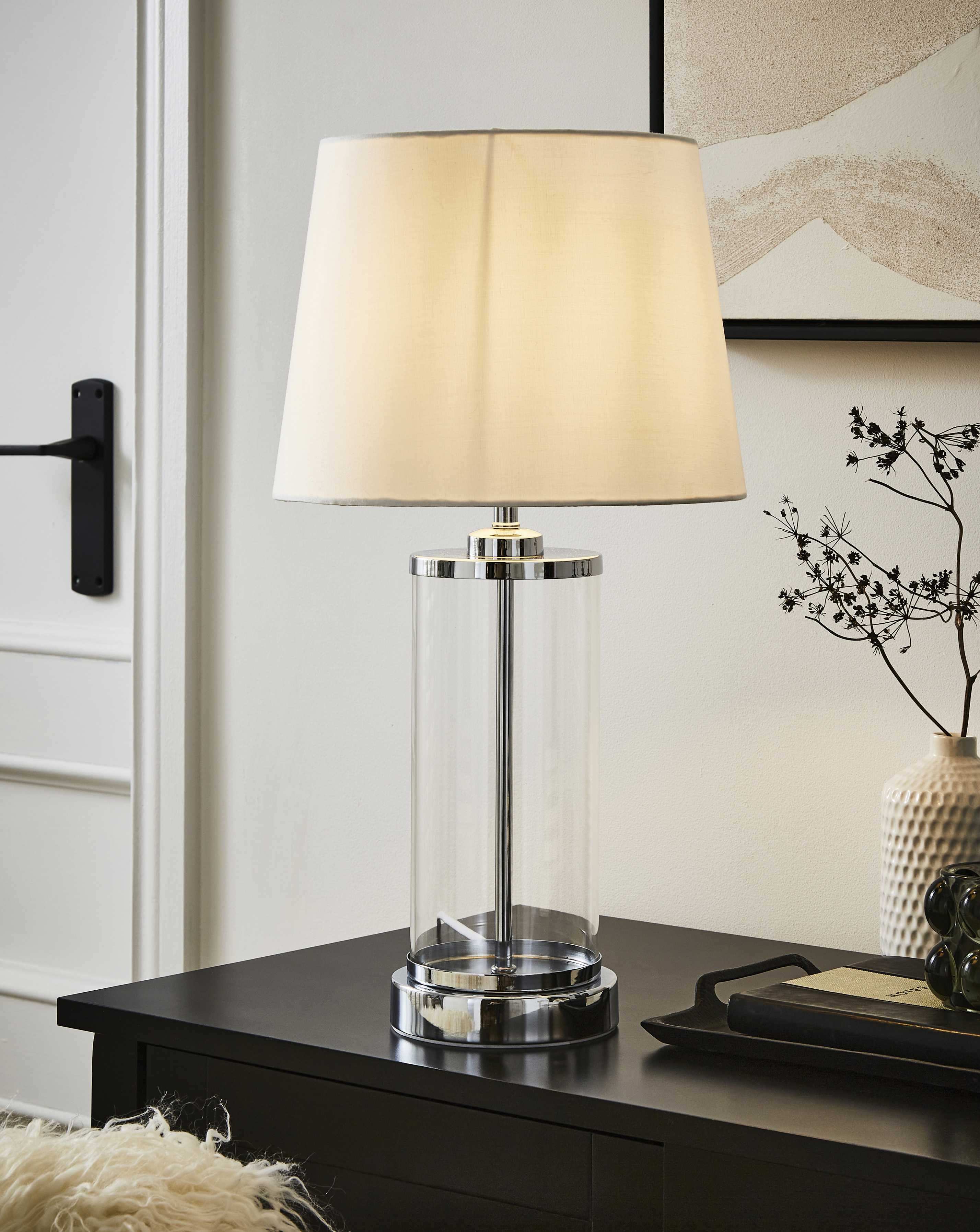 Bronte Clear Glass and Chrome Table Lamp - Clear