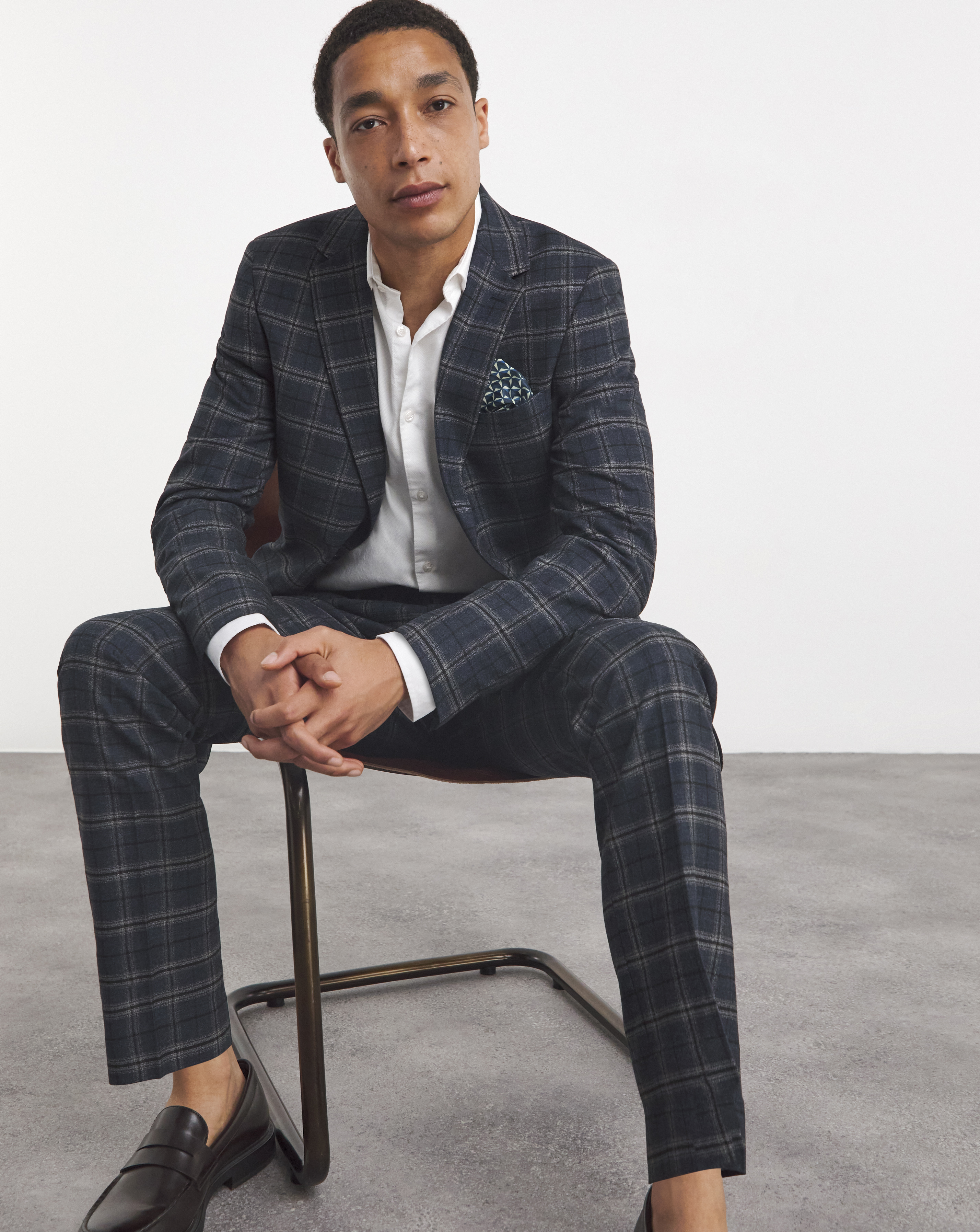 Textured Window Pane Check Suit Jacket