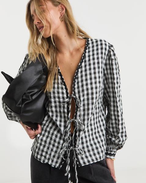 Simply Be Gingham Tie Front Top