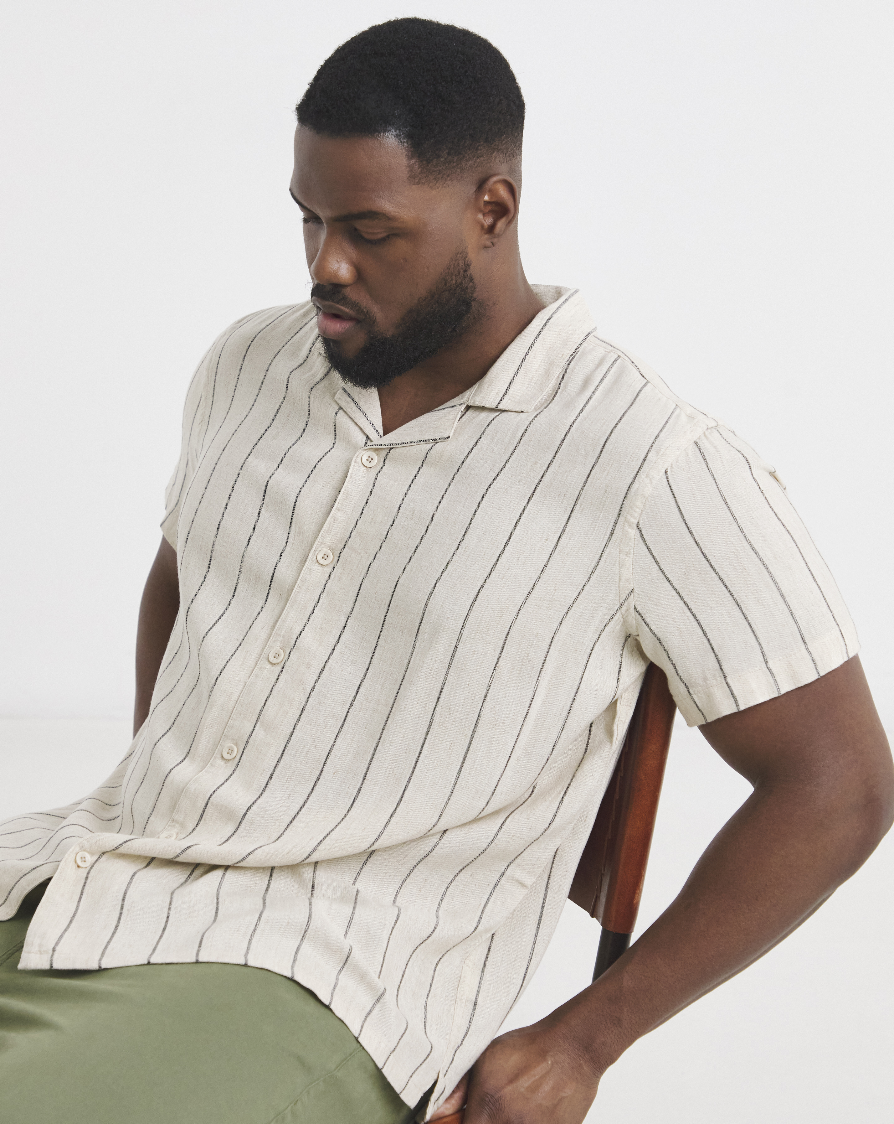 Short Sleeve Stripe Linen Blend Shirt