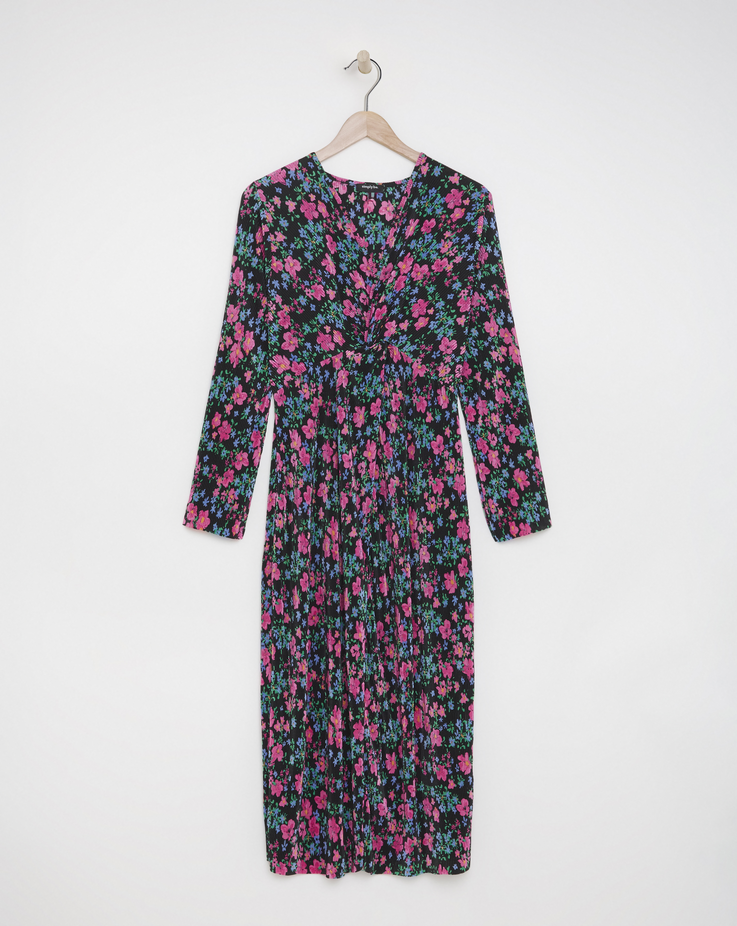 Simply Be - Women's Twist Front Plisse Midi Dress - Size 10 - Black floral
