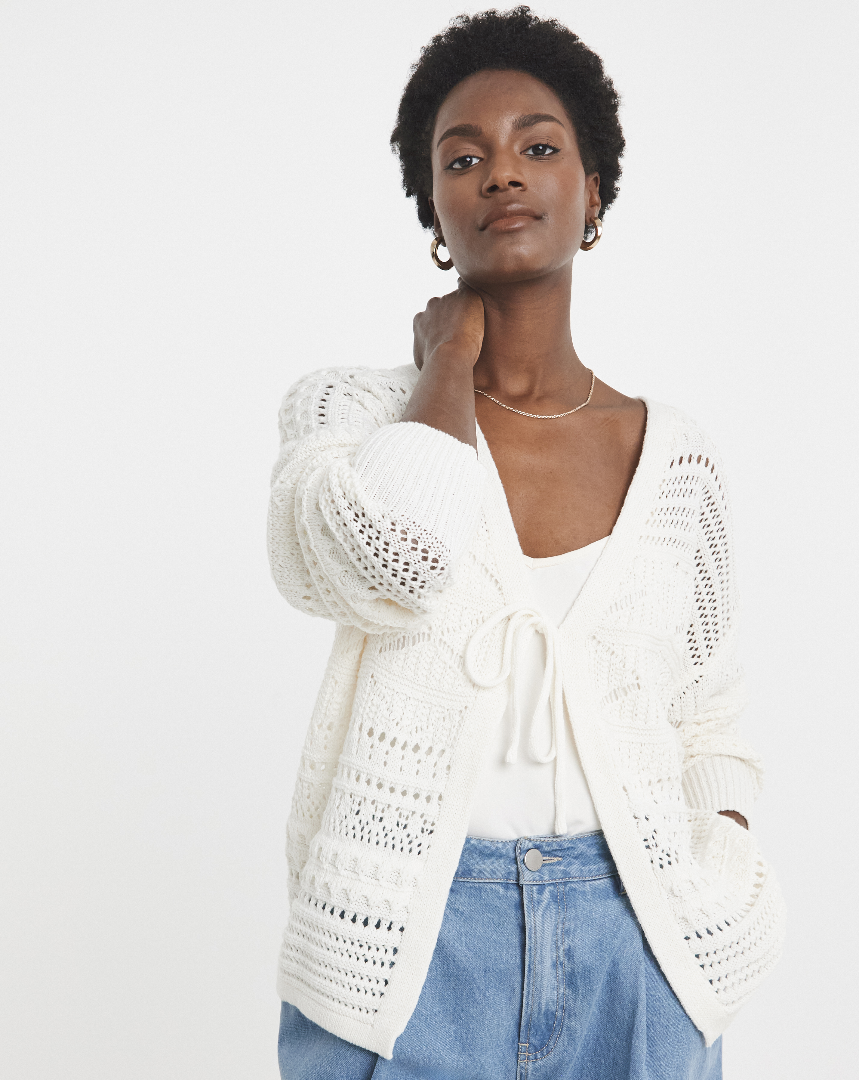 TIE FRONT CROCHET CARDIGAN
