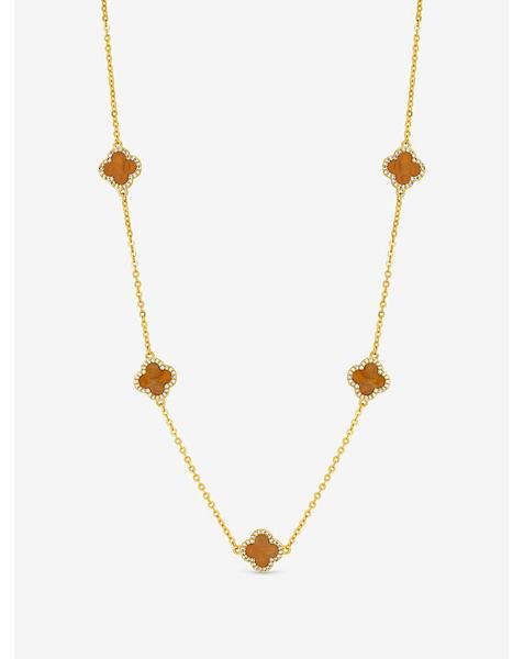 Gold Plated Tigers Eye Clover Necklace