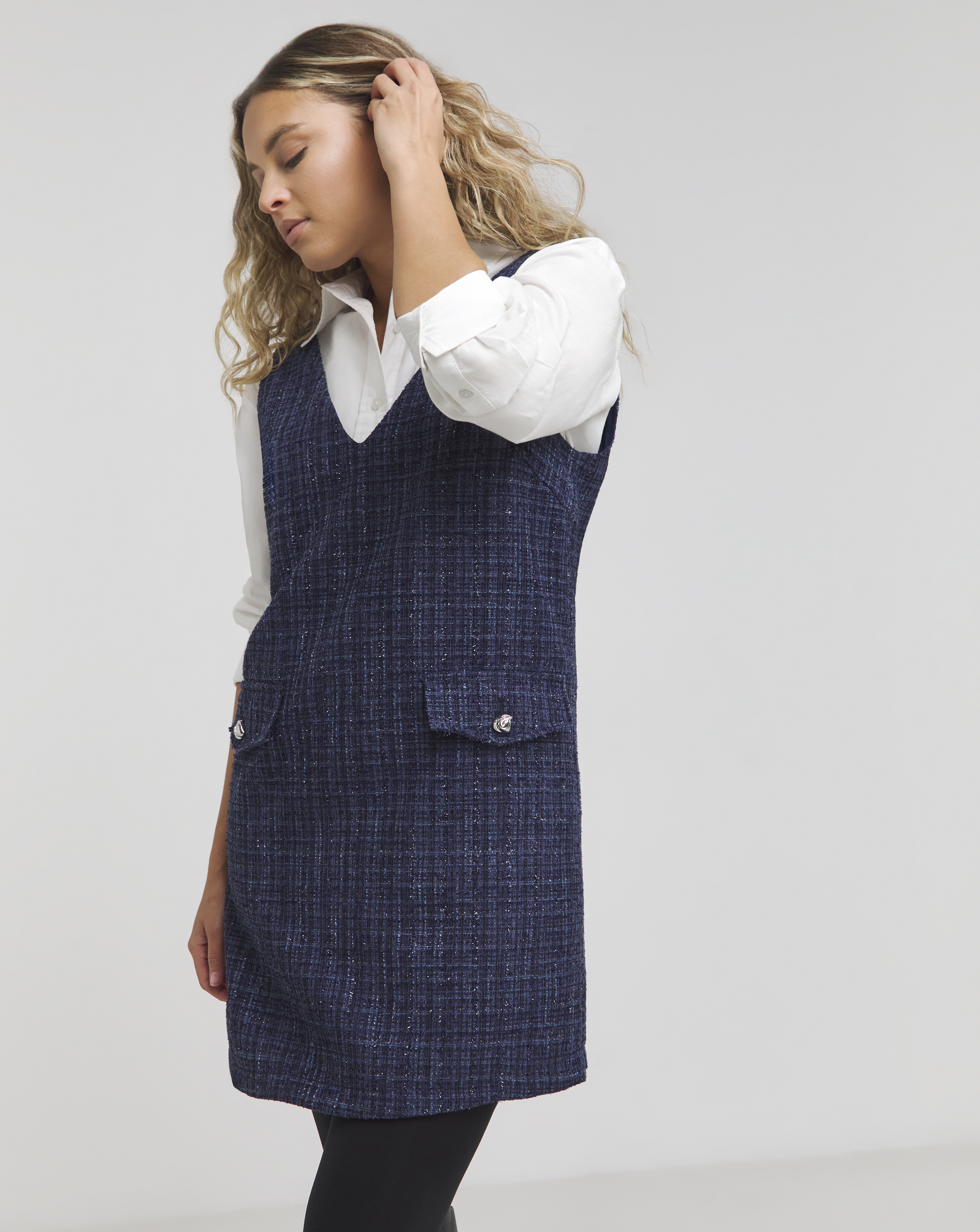Simply Be - Women's Navy Boucle Pinafore Dress - Size 22 - Navy - 96% Polyester 4% Viscose