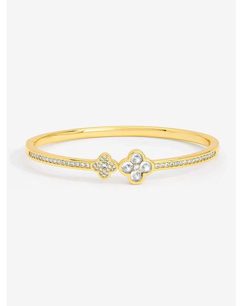 Gold Plated Pave Clover Bangle