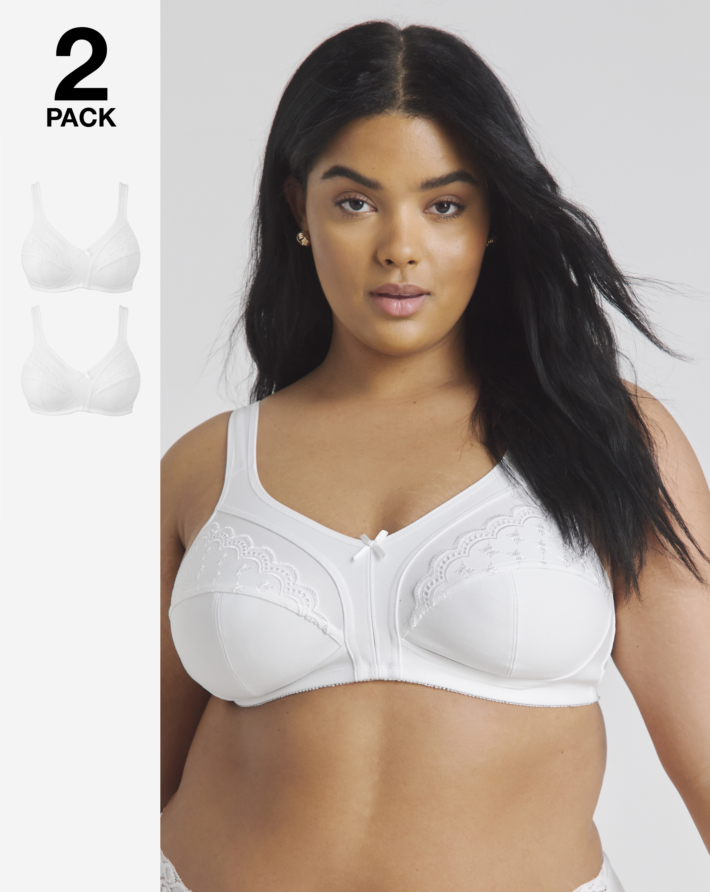 Naturally Close 2 Pack Sally Minimiser Bras In White/white | UK Size 38C Women's