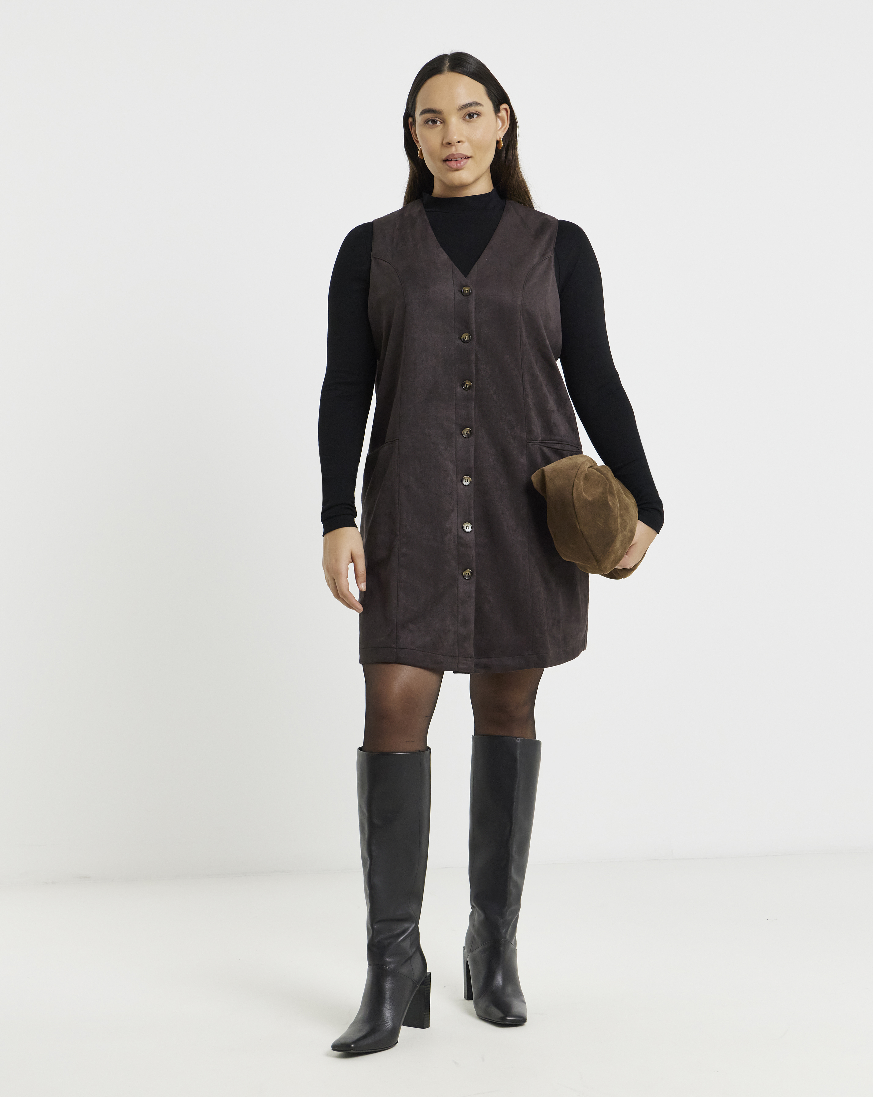 Chocolate Suedette Button Through Dress