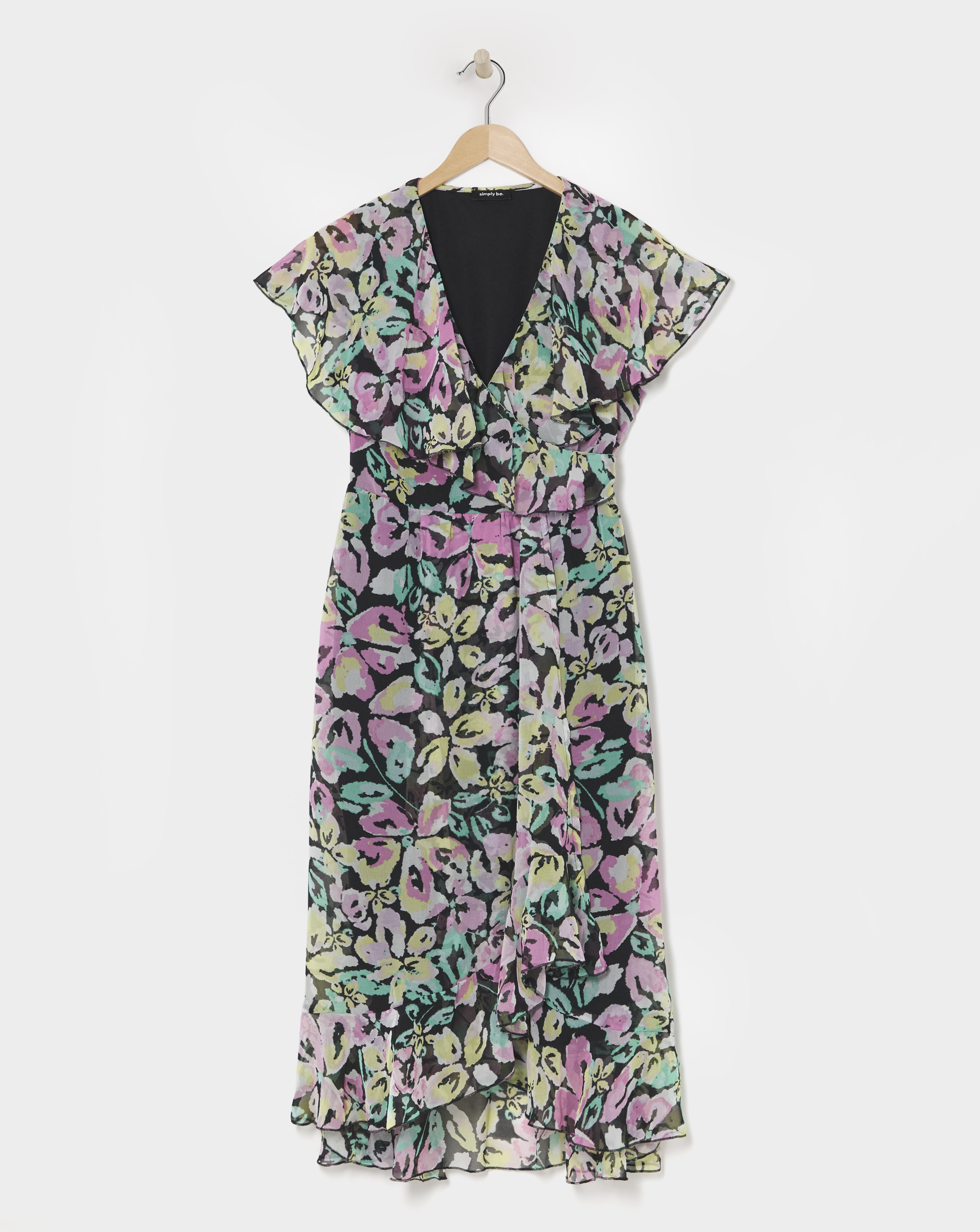 Simply Be - Women's Ruffle Front Wrap Midi Dress - Size 10 - Black floral