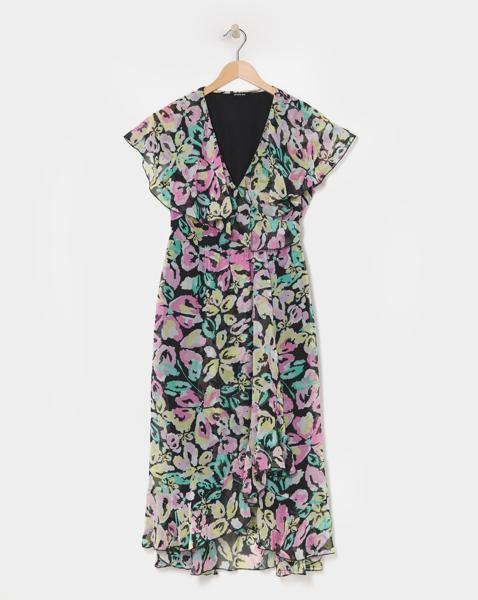 Simply Be - Women's Ruffle Front Wrap Midi Dress - Size 10 - Black floral
