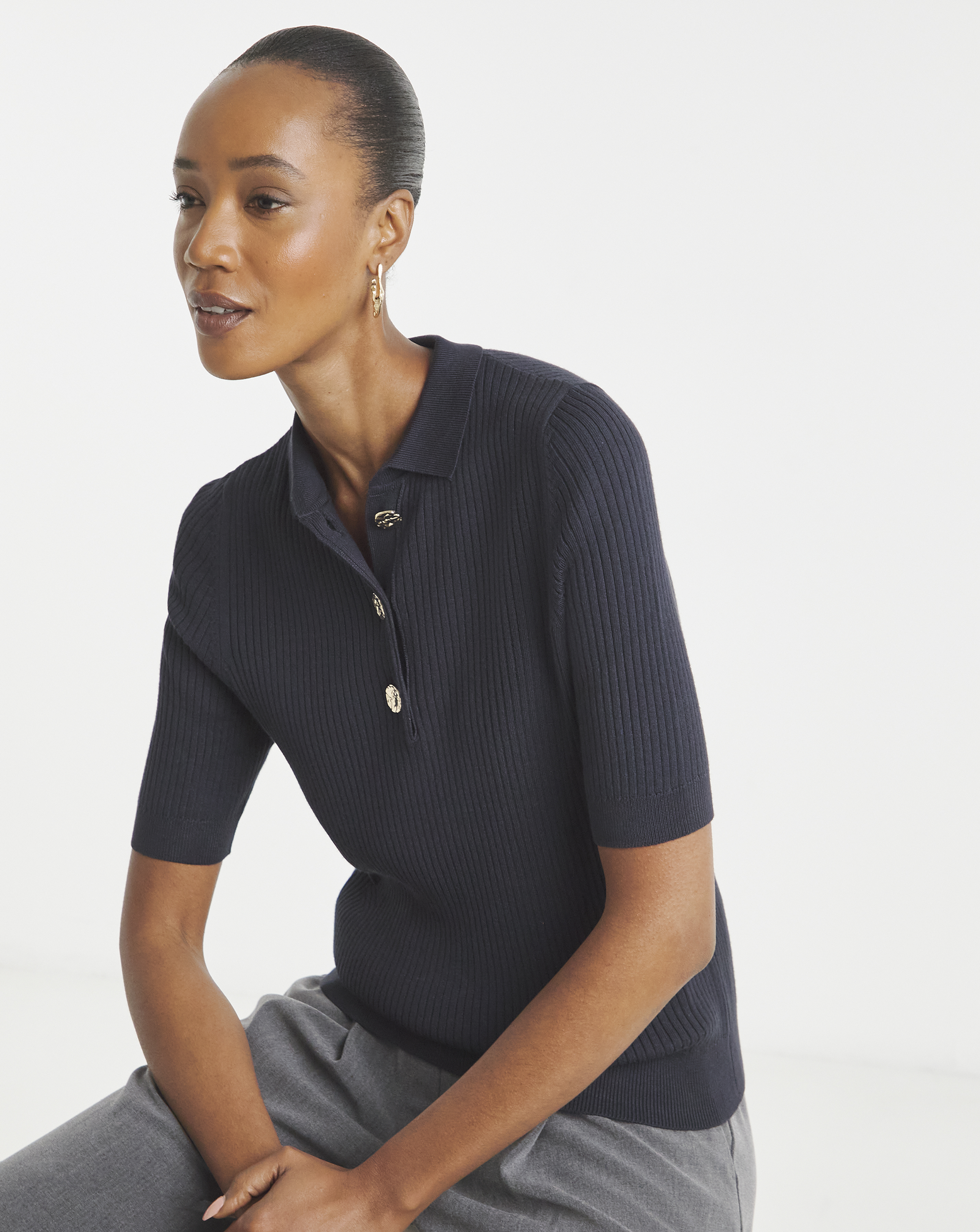 Eversoft Ribbed Henley Collar Jumper