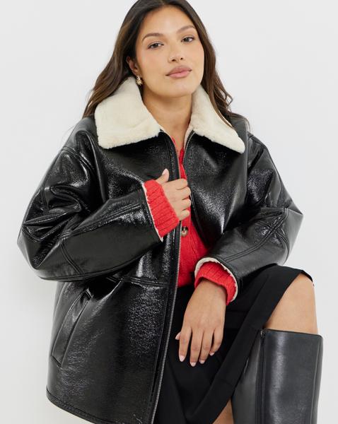 SBE Black Lacquered Aviator Jacket