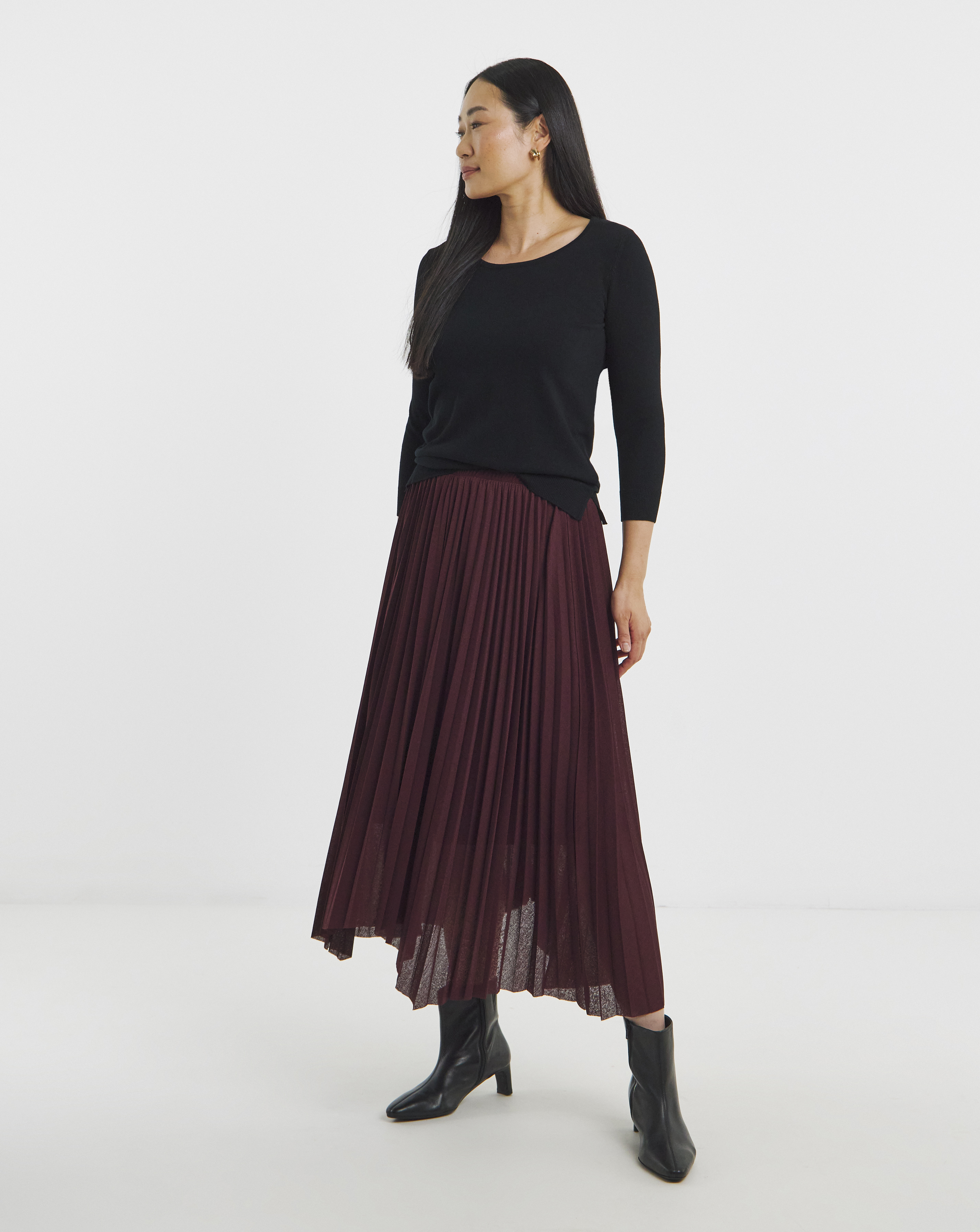Asymmetric Hem Jersey Midi Skirt